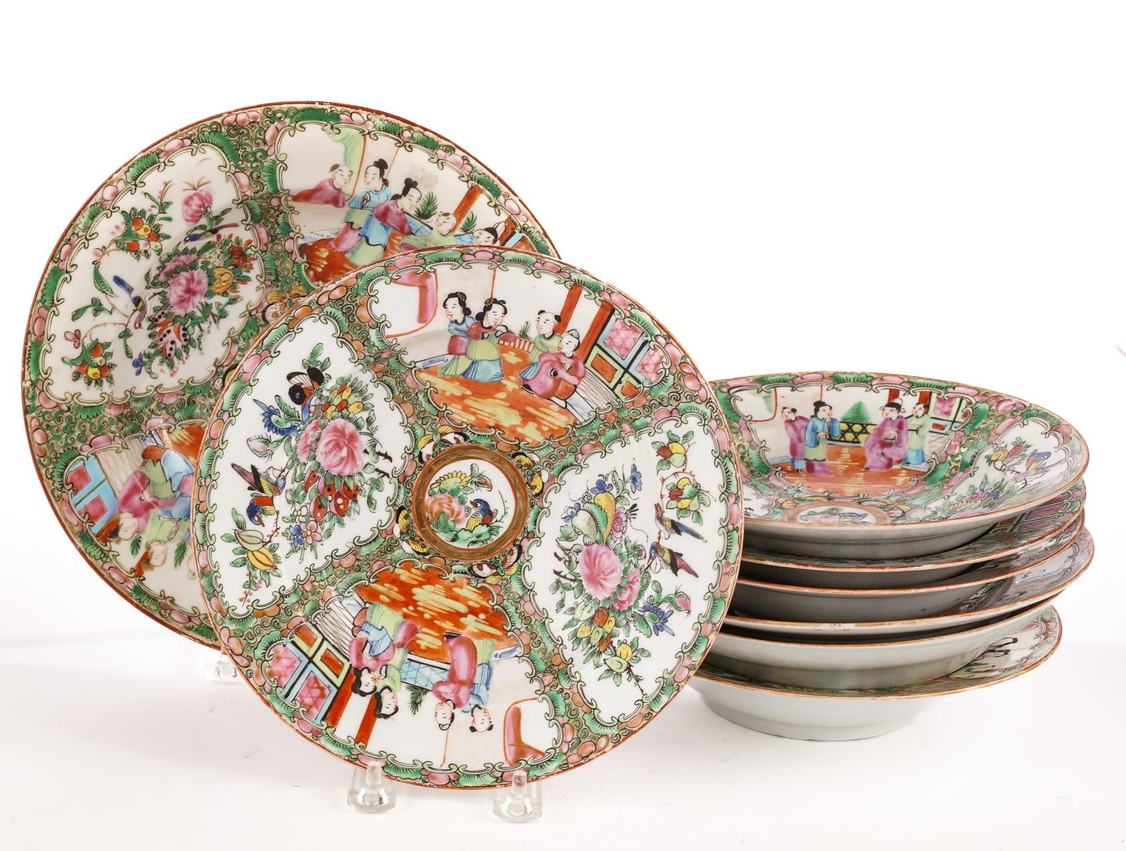 (8) ROSE MEDALLION BOWLS: (1) 9 1/2 inches and (7) 8 3/8 inches (approx