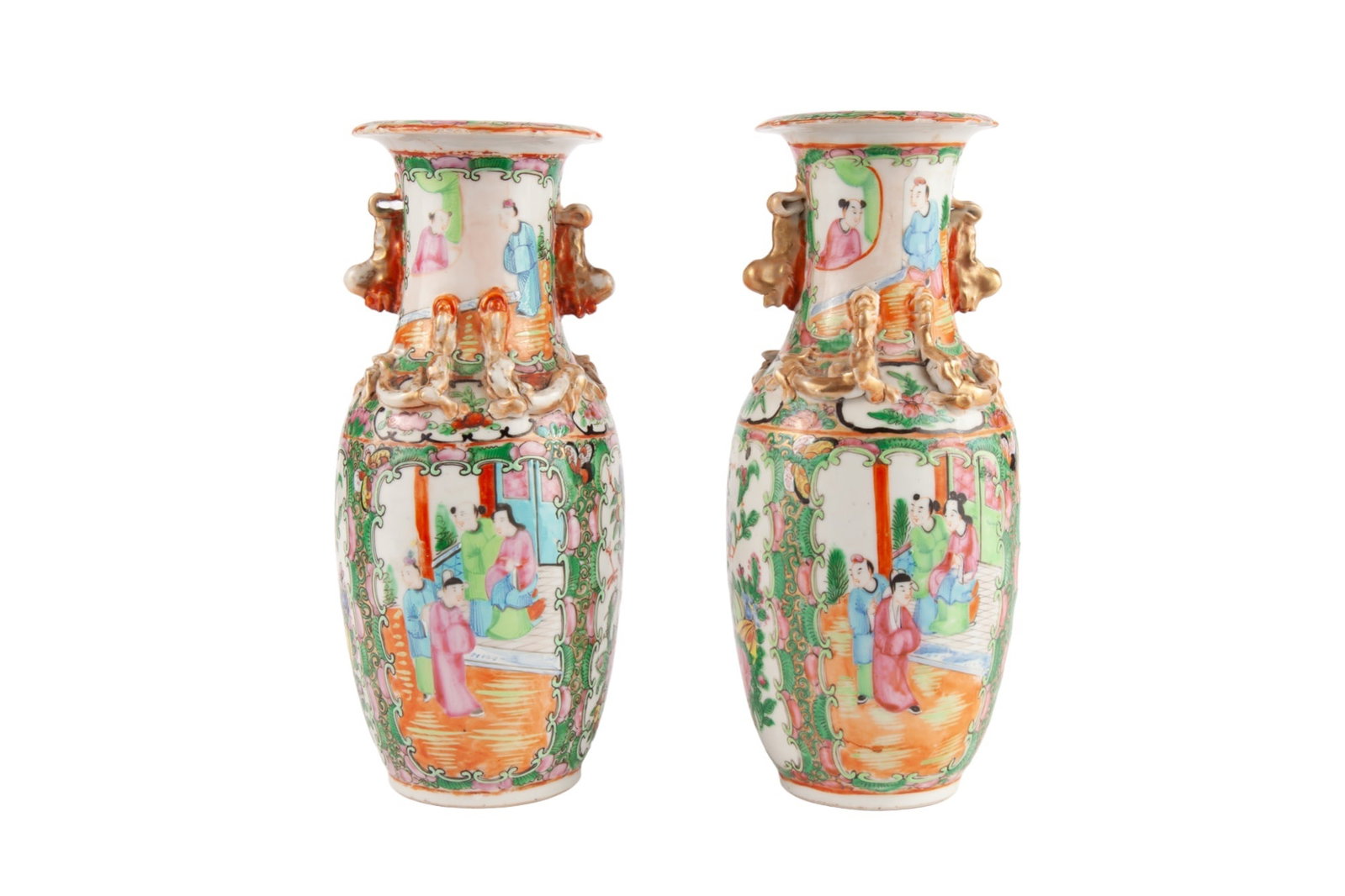 PAIR OF (Later 19th c) ROSE MEDALLION VASES: 10 inches