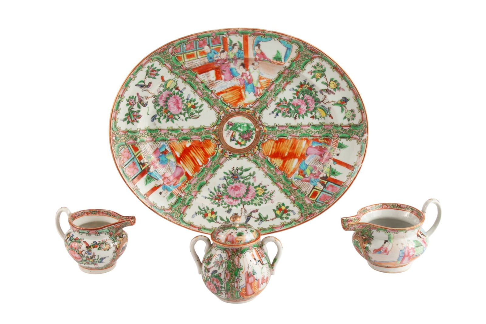 ROSE MEDALLION PLATTER, SUGAR BOWL & (2) CREAMERS (1 of 14)