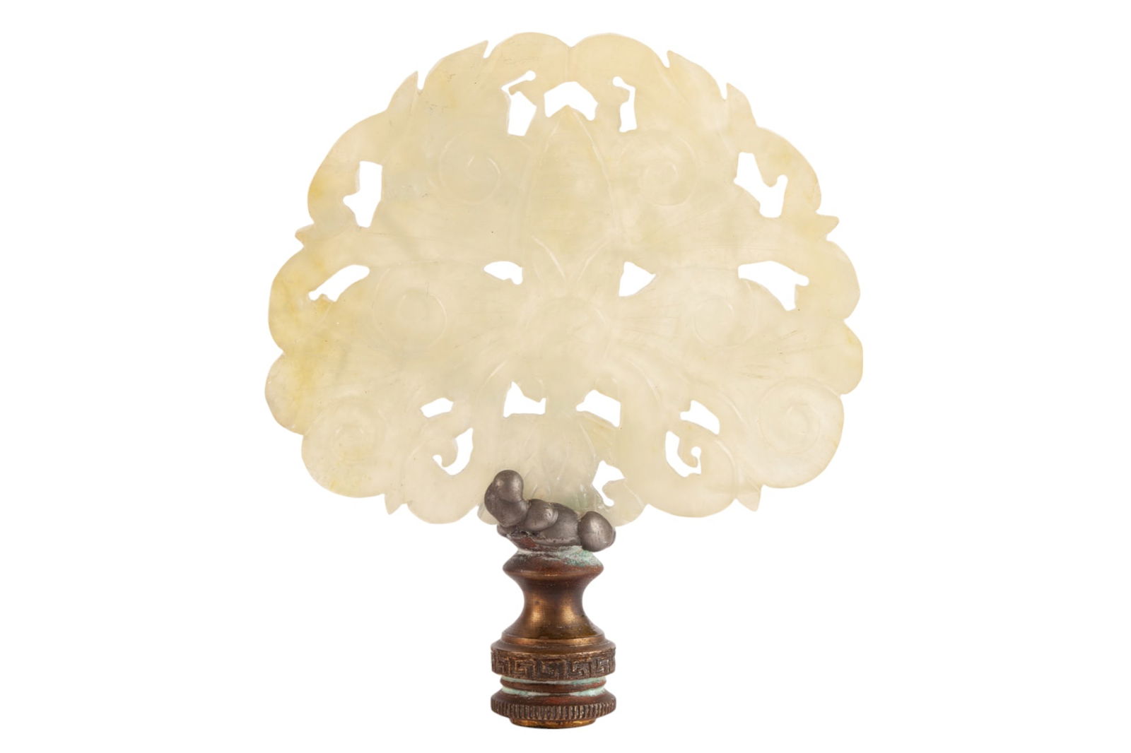 (19th c) CHINESE CARVED & PIECED WHITE JADE PLAQUE: Silk moth 3 1/2 x 3 inches.