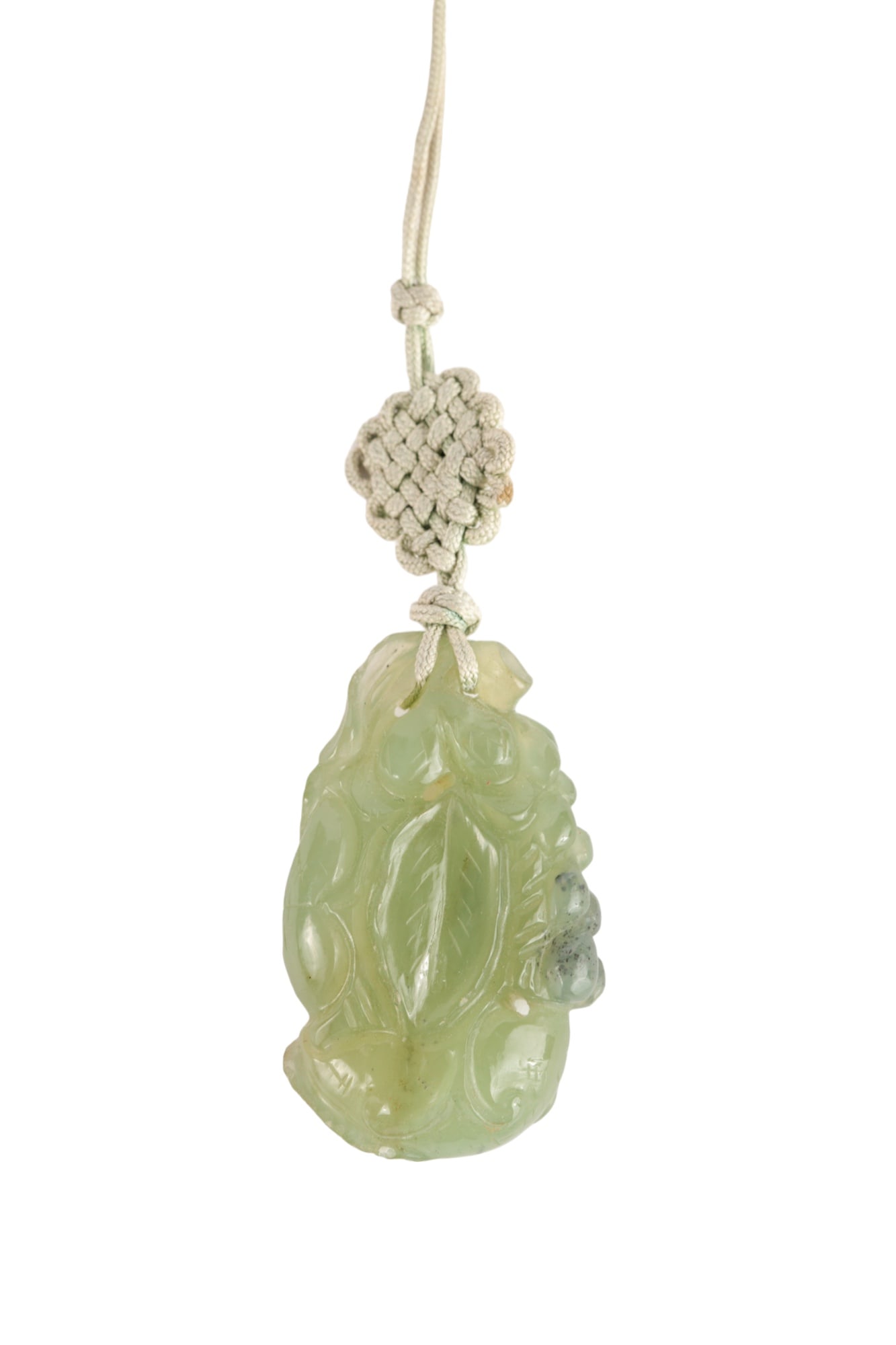 (19th ) CHINESE JADE PENDANT: Carved with foliates, possibly mulberry. 2 inches