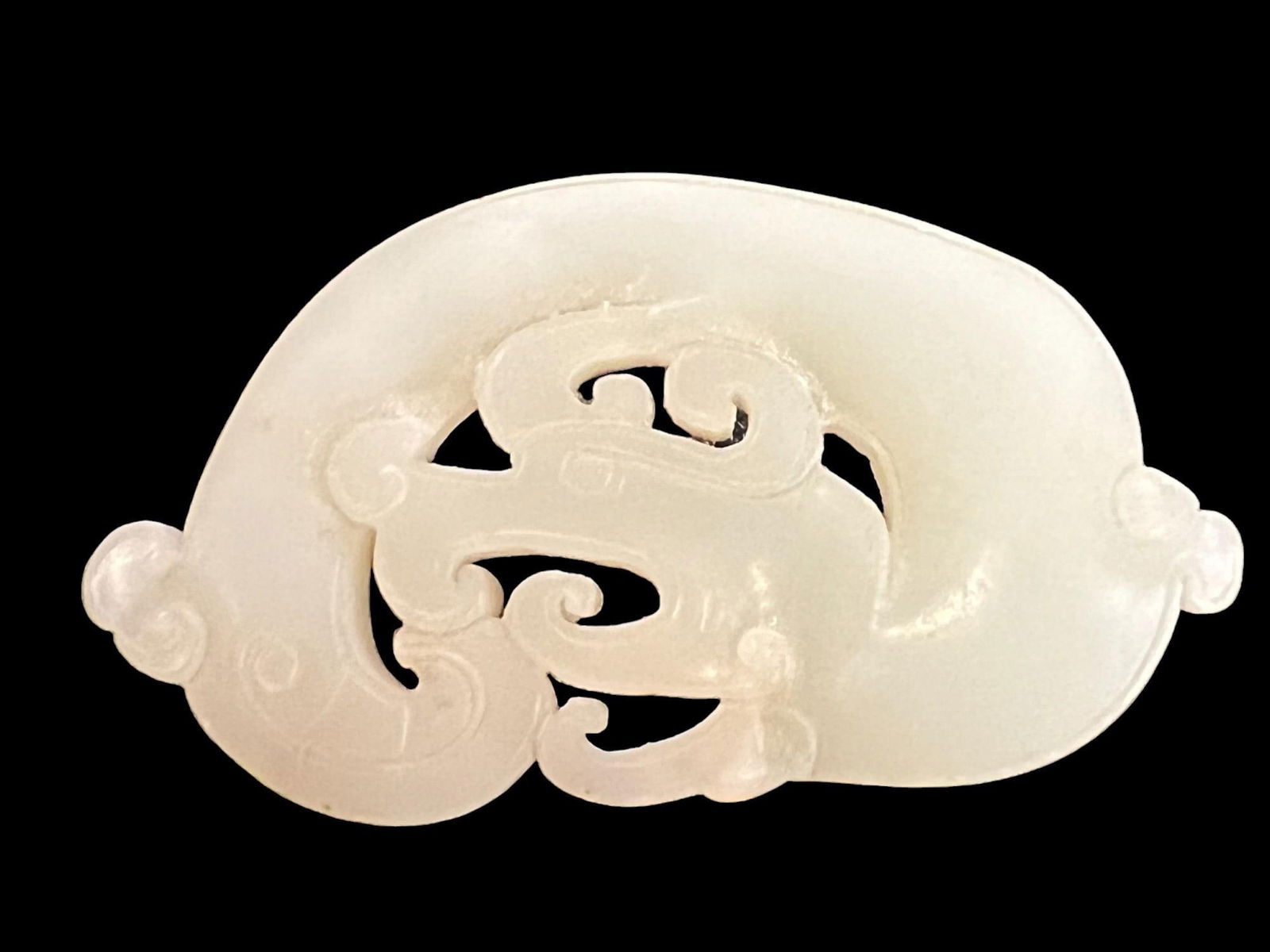 CHINESE CARVED & PIERCED WHITE JADE PLAQUE: 3 1/4 x 1 3/4 inches