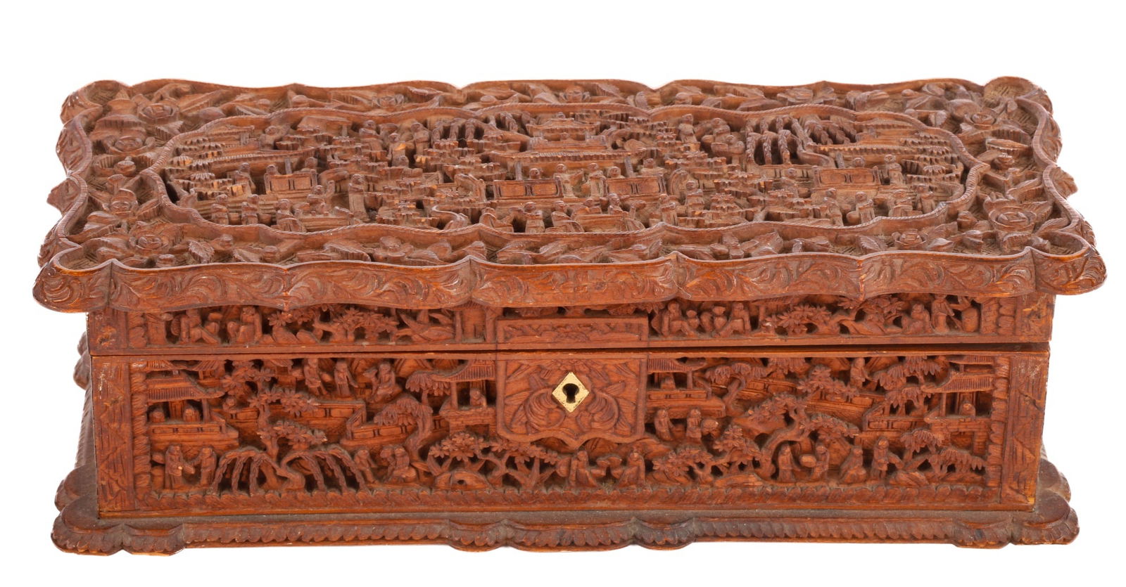(19th c) CHINESE CARVED SANDALWOOD BOX (1 of 13)