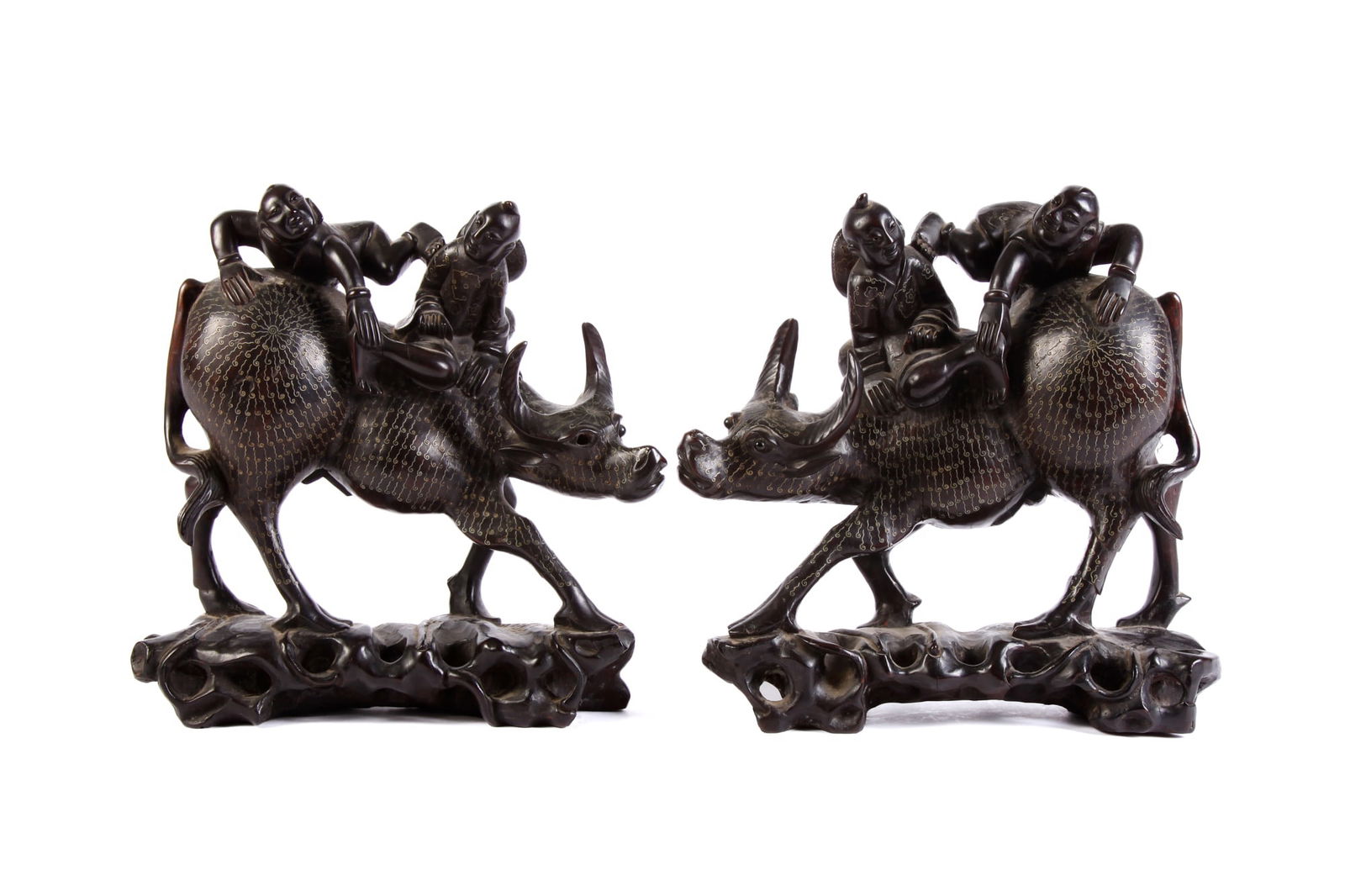 PR (19th c) CARVED CHINESE SILVER WATER BUFFALOS (1 of 16)