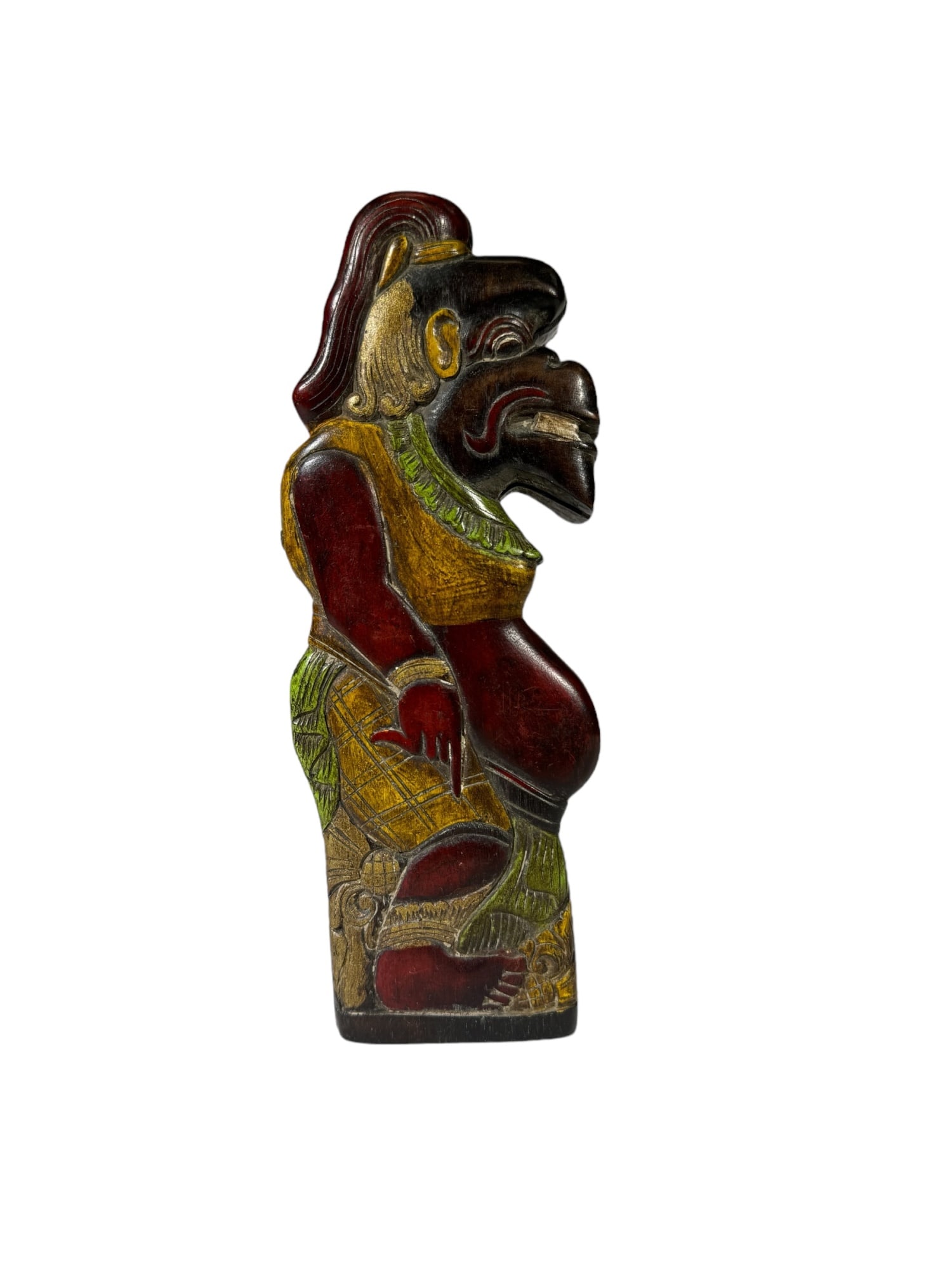 FIGURAL BALINESE COCKFIGHTING SPUR CASE: (2) Pair of hinges open to (4) fitted compartments. carved and painted wood. 9 x 3 /2 inches