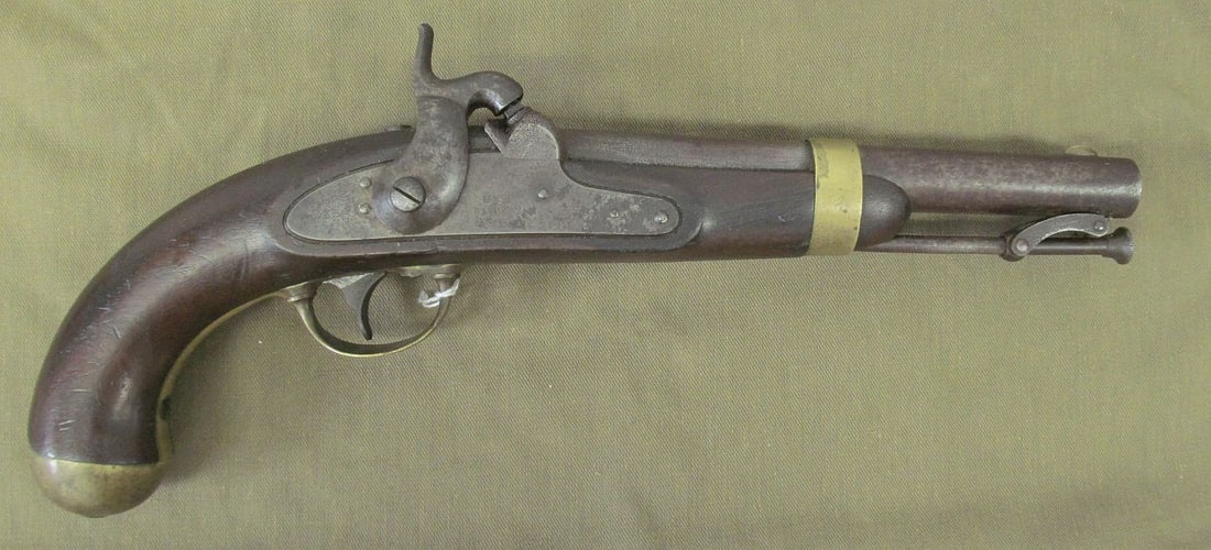 H. ASTON 1848 PERCUSSION PISTOL 56: NSN, H. Aston, Middletown, Connecticut 14 inches overall, lock plated marked "US Aston" right of the hammer & "MIDDtn CONN" to the left.
