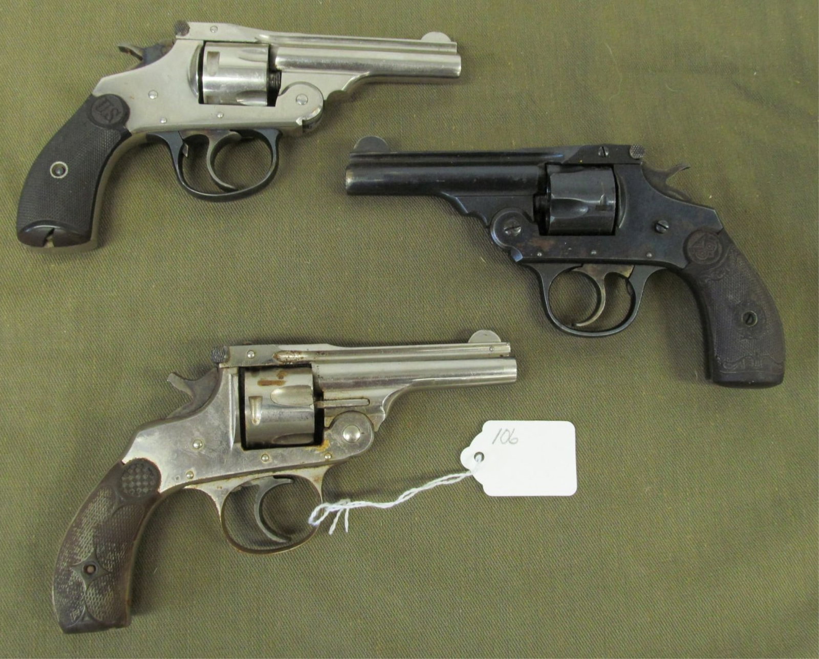 GROUP OF 3 PISTOLS – SATURDAY NIGHT SPECIALS: Hopkins & Allen; Iver Johnson .32; U.S. Revolver Co. (broken grip) SN 66476