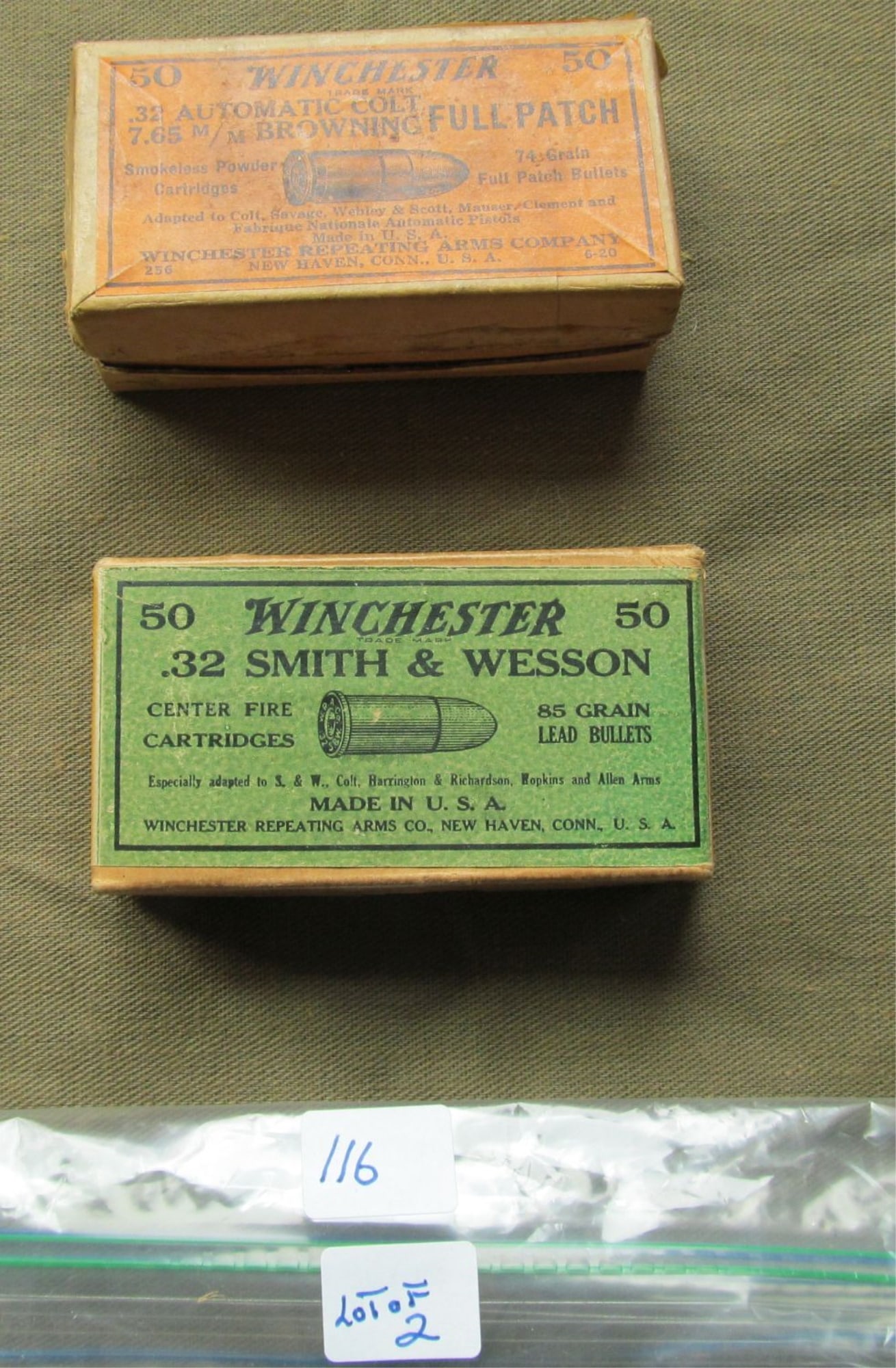 2 BOXES VINTAGE WINCHESTER .32 CARTRIDGES: Cartridges