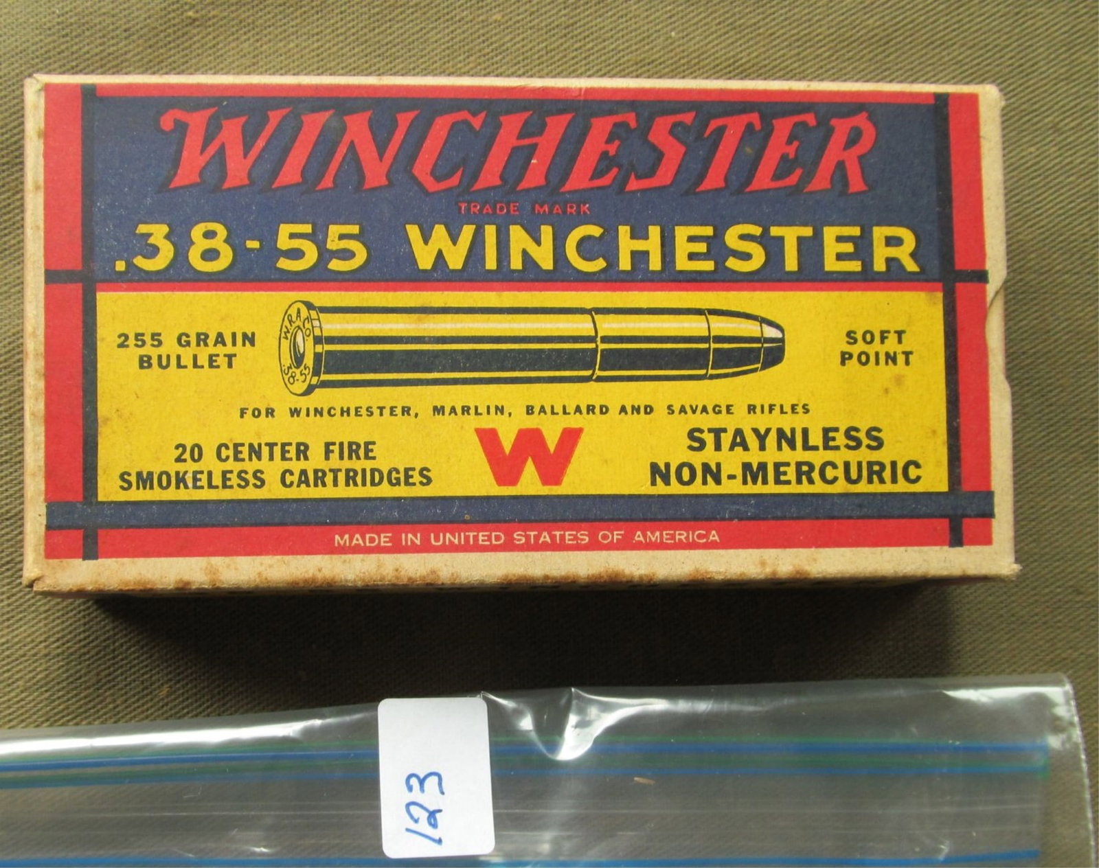 VINTAGE WINCHESTER .38-55 CARTRIDGES: Winchester Center Fire in original box.