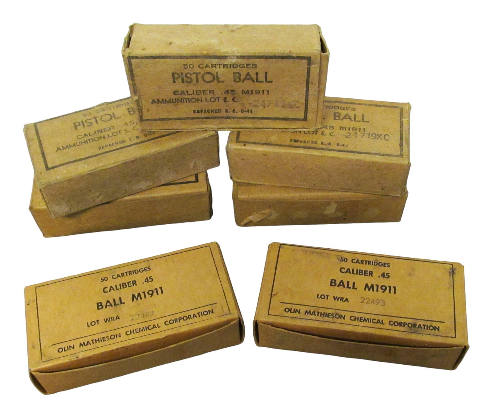 2 BOXES OF BALL AND 5 BOXES OF PISTOL BALL 45: cal. M1911 45 cartridges