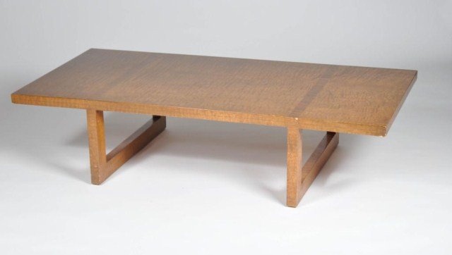 Mid century burl wood coffee table by Dunbar: Mid century burl wood coffee table by Dunbar, branded on underside.