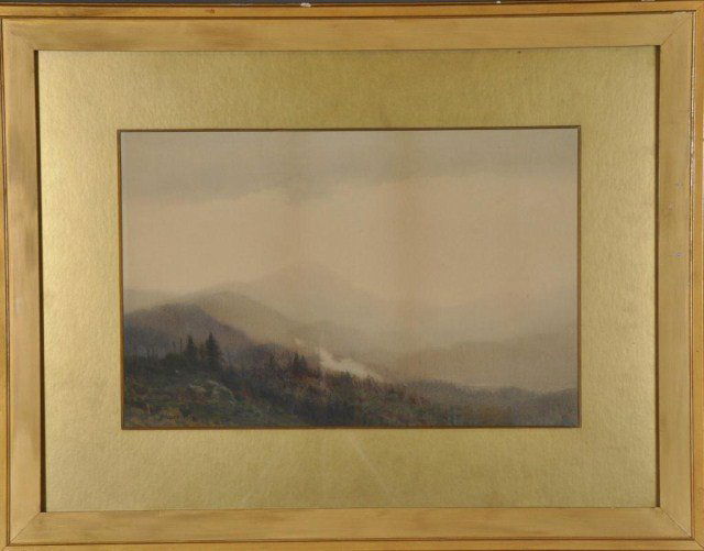 James Henry Moser, American (1854-1913): James Henry Moser, American (1854-1913) Mountain Landscape, signed J.H. Moser 1903, L.L. Watercolor, 21 1/4" X 13 3/4" (sight) framed
