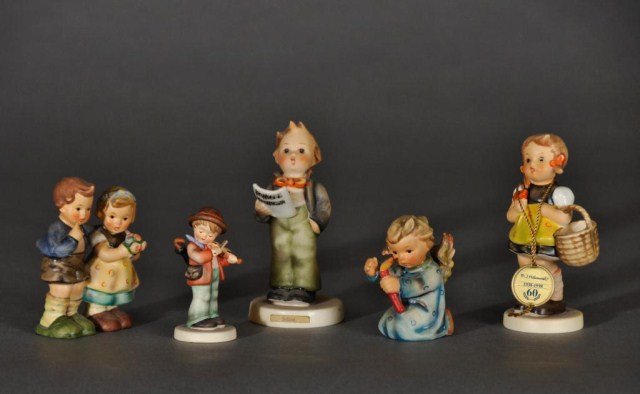 Lot of five Hummel figures consisting of "We Congr: Lot of five Hummel figures consisting of "We Congratulate", "Soloist" TMK-3, "Sister" TMK-7, "Shining Light" and "Little Fiddler" TMK-6. Tallest: 4 1/4"