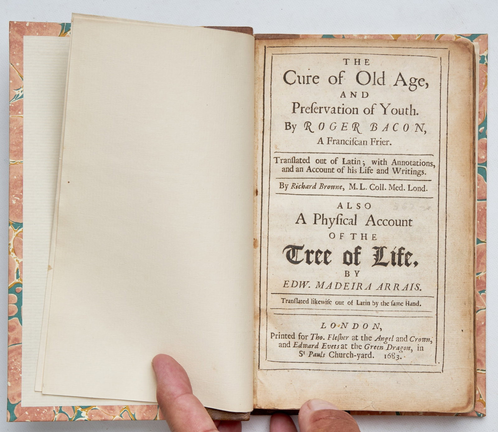 BACON, Roger: BACON, Roger The Cure of Old Age, and Preservation of Youth (translated out of the Latin; with Annotations and Account of his Life and writings) By Richard Browne, Also A Physical Account of the Tree 