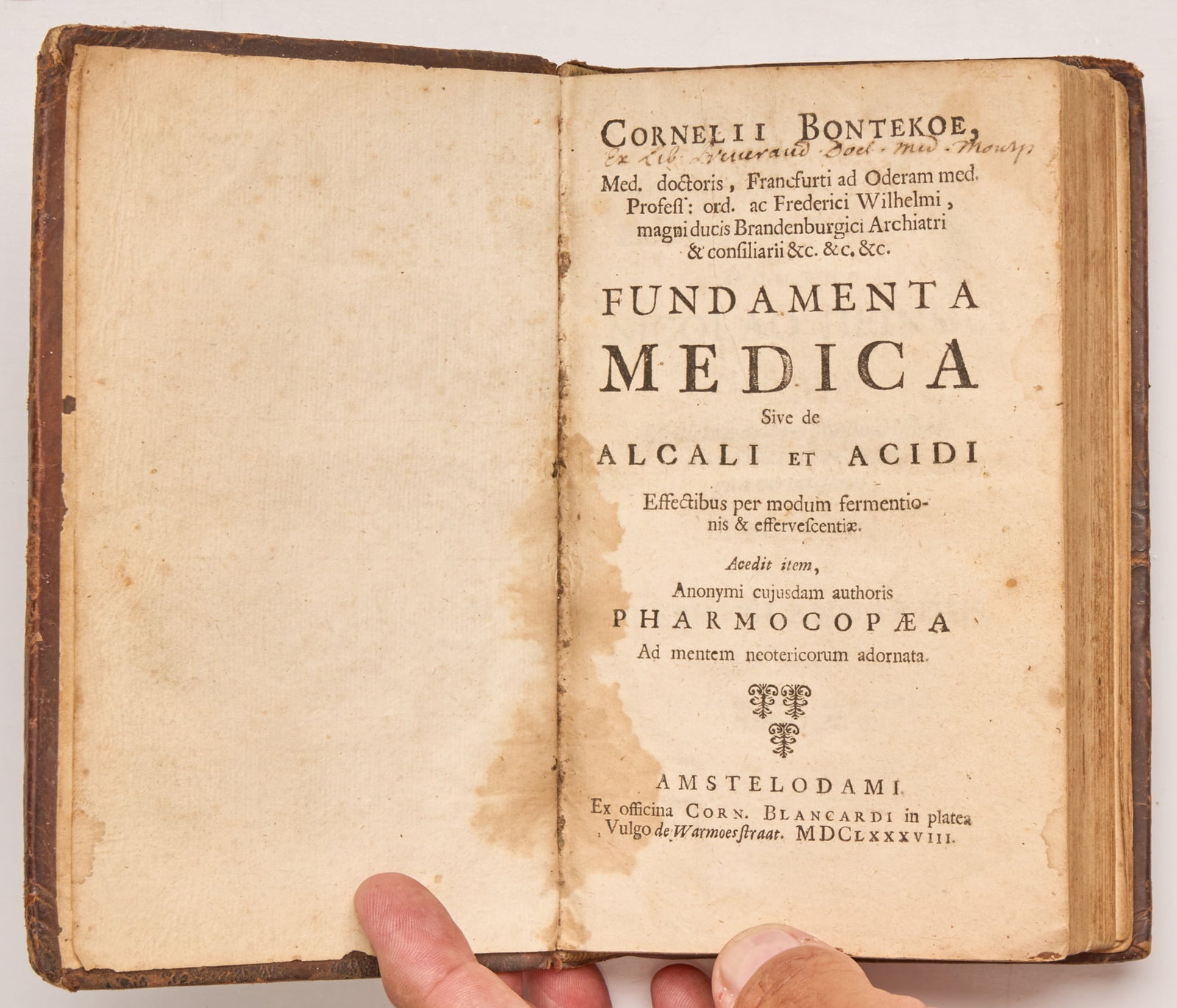 BATE, George (First Edition of Pharmacopoea Bateana, 1688 bound with BONTEKOE, First Edition, 1688): BATE, George (First Edition of Pharmacopoea Bateana, 1688 bound with BONTEKOE, First Edition, 1688) Amsterdam Blancardi 130pp. Plus 16pp Observata