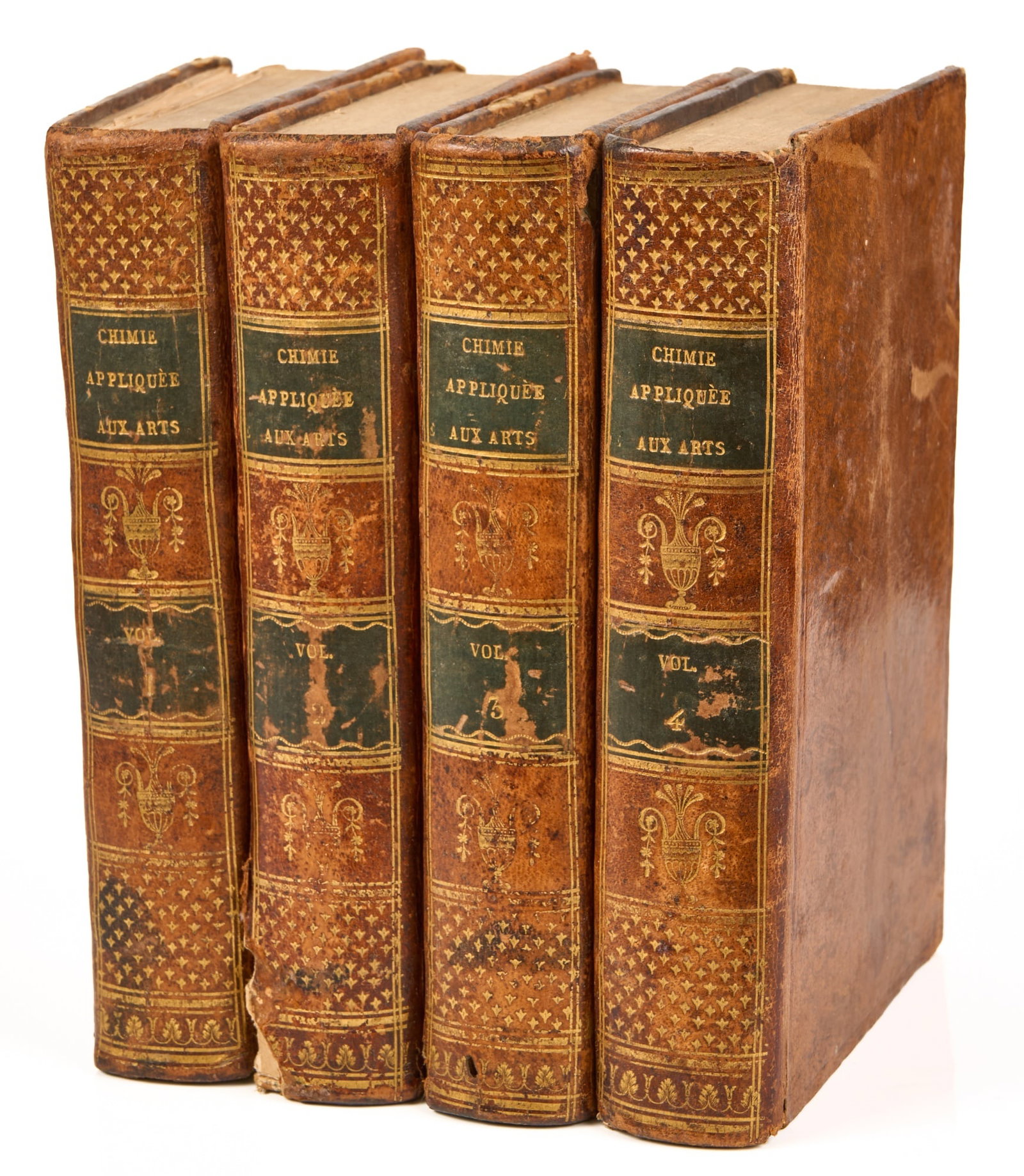 CHAPTAL, Jean Antoine Claude: CHAPTAL, Jean Antoine Claude Chimie Appliquée aux Arts… Paris: Imprimerie Crapelet, Chez Deterville, 1807 First Edition, 4 Vols 8vo I: lxxix, (1), 302 pp, 1 leaf, 10 folding plates; II: vii