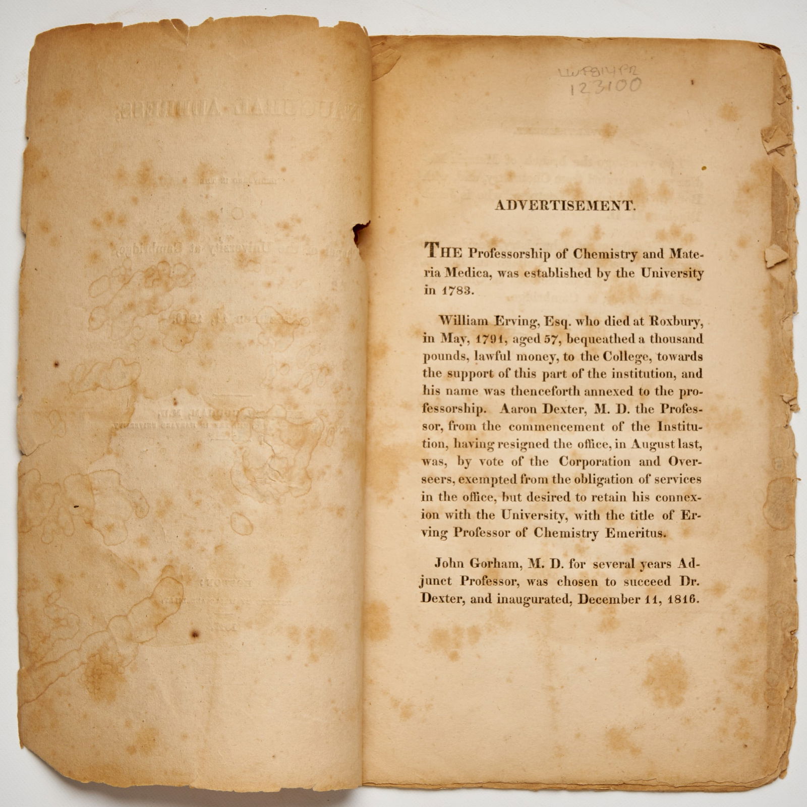 GORHAM, John, M.D, Inaugural Address Delivered in the Chapel of the University at Cambridge. (1 of 5)