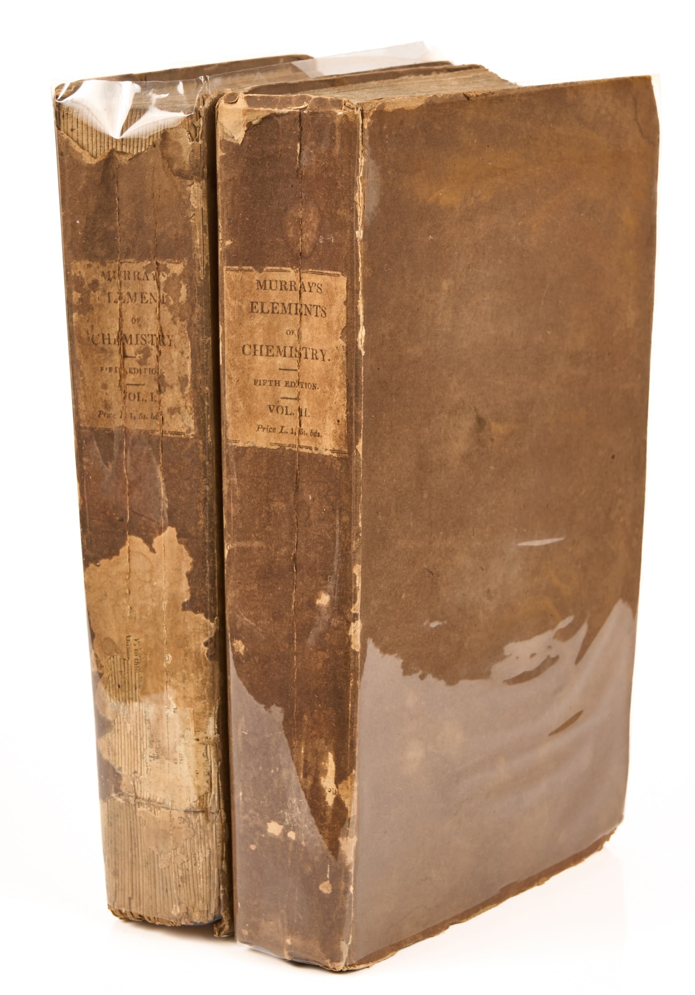 MURRAY, John, M.D.: Elements of Chemistry. In Two Volumes Fifth Ed. Revised by John Murray, Lecturer in Chemistry Edinburgh: Adam Black and Longman,Hurst, Rees, Orme and Brown, 1822 8vo: orig boards, 3 plates, first vol.