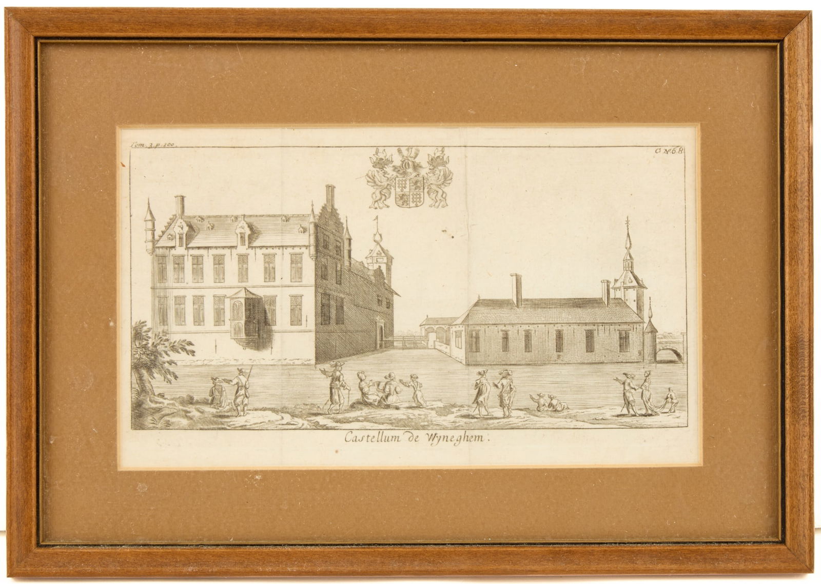 CASTELLUM DE WYNEGHEM in BELGIUM: A later engraving of the illustration to Jacob Le Roy's "Notitia Marchionatus Sacri Romani Imperii" (Amsterdam: 1678). 8 x 11 1/2 inches (overall including frame) Creases