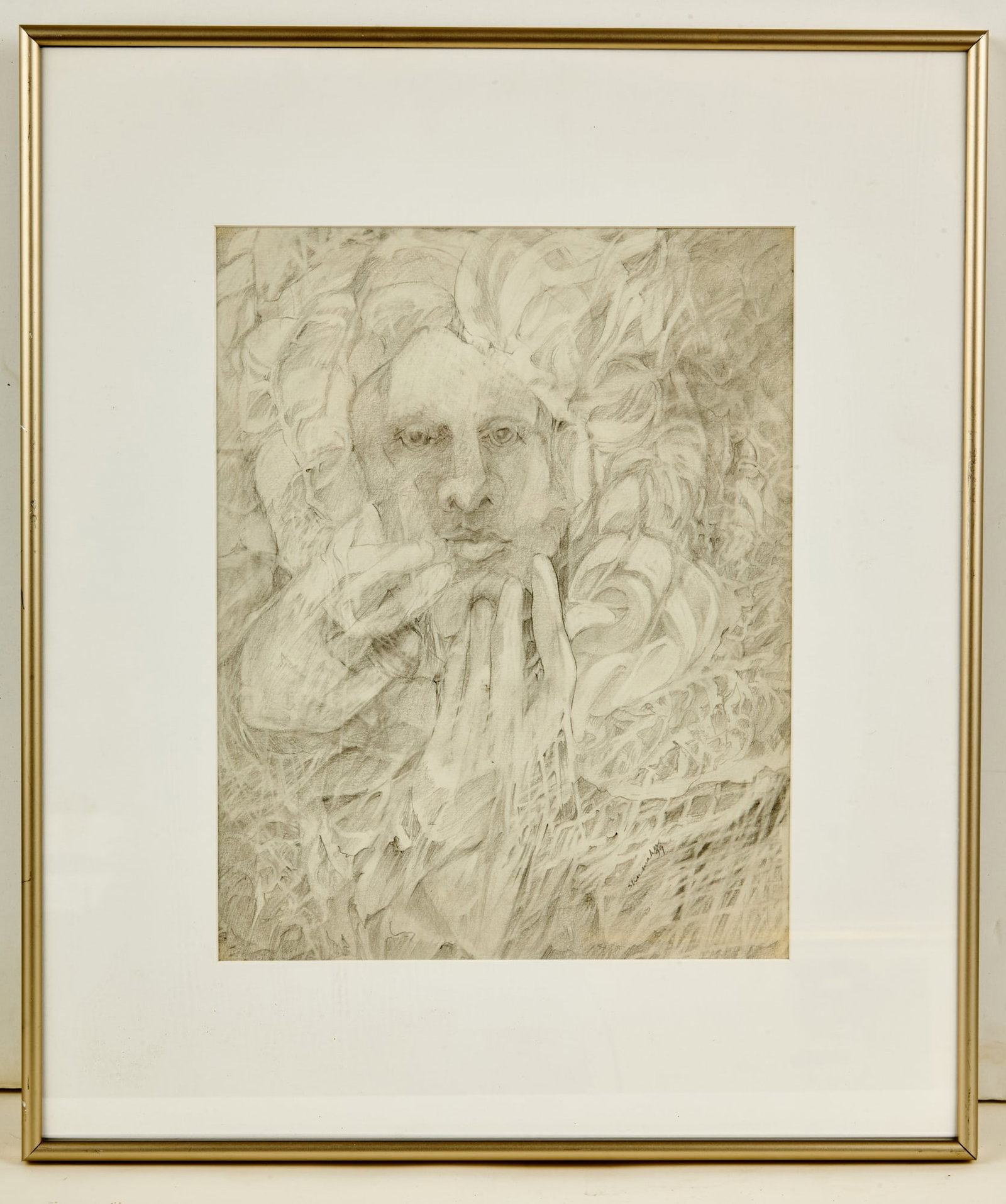 RITA SHUMAKER'S 1999 PENCIL DRAWING of ARCHEUS: Graphite on paper 20 x 17 1/2 inches (overall including frame). N.B. Archeus was believed by Paracelsus to inhabit the region near the stomach. Rita Shumaker was the Assistant Professor of Art at UNC 