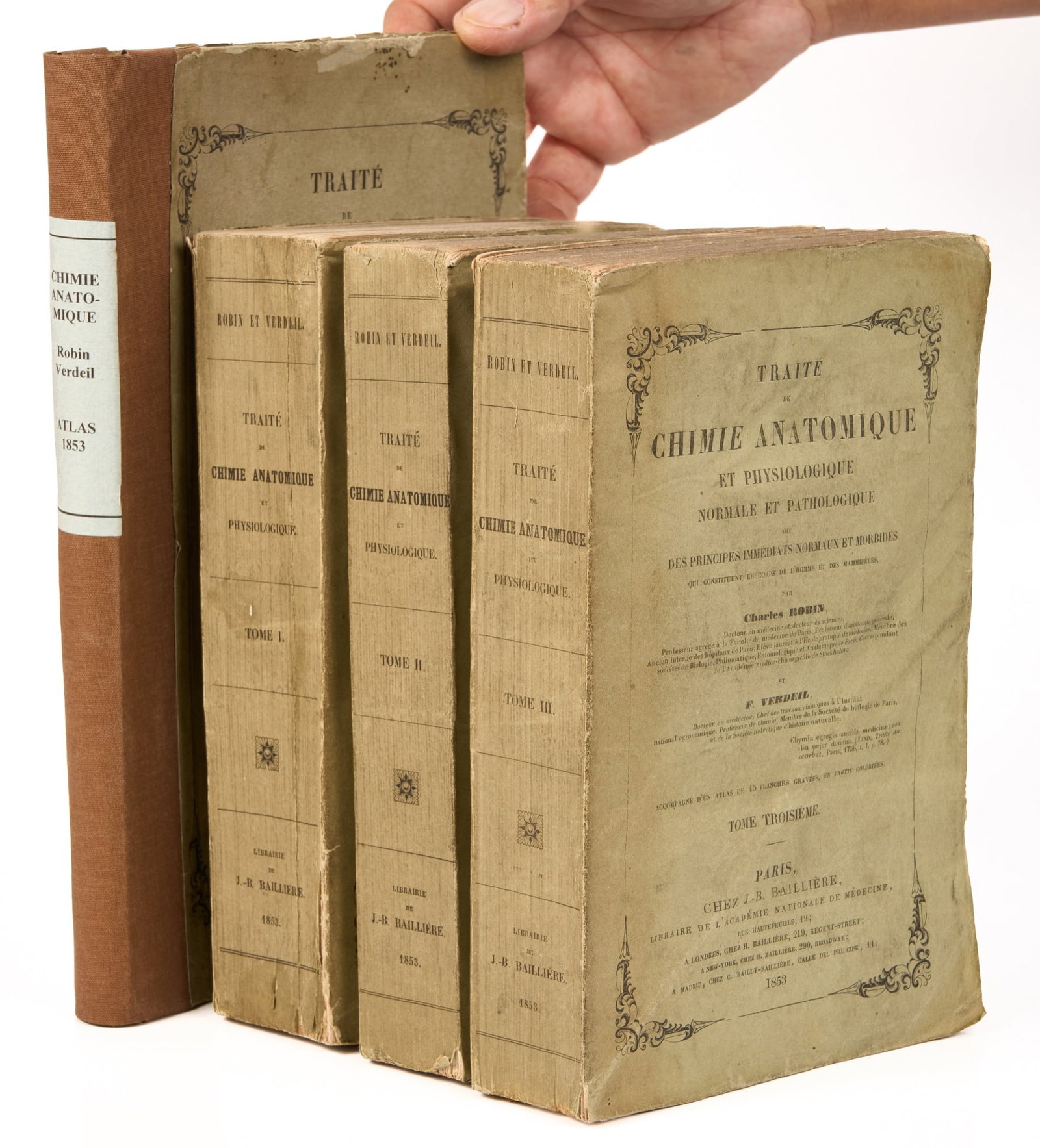 ROBIN, Charles-Philippe and VERDEIL, François: Traité de Chimie Anatomique et Physiologie Normale et Pathologique ou des Principes l’immédiats Normaux et Morbides Paris: J.B. Ballière, 1853 First Ed. 3 Vols 8vo (original print