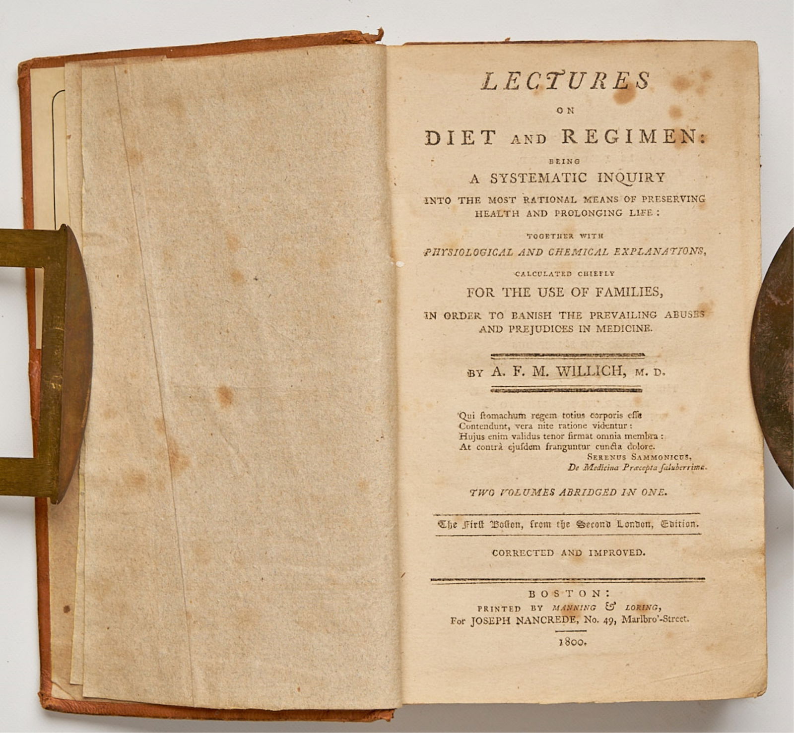 WILLICH, Anthony Florian Madinger: Lectures on Diet and Regimen: Being a Systematic Inquiry into the Most Rational Means of Preserving Health and Prolonging Life: Together with the Physiological and Chemical Explanations, Calculated Ch