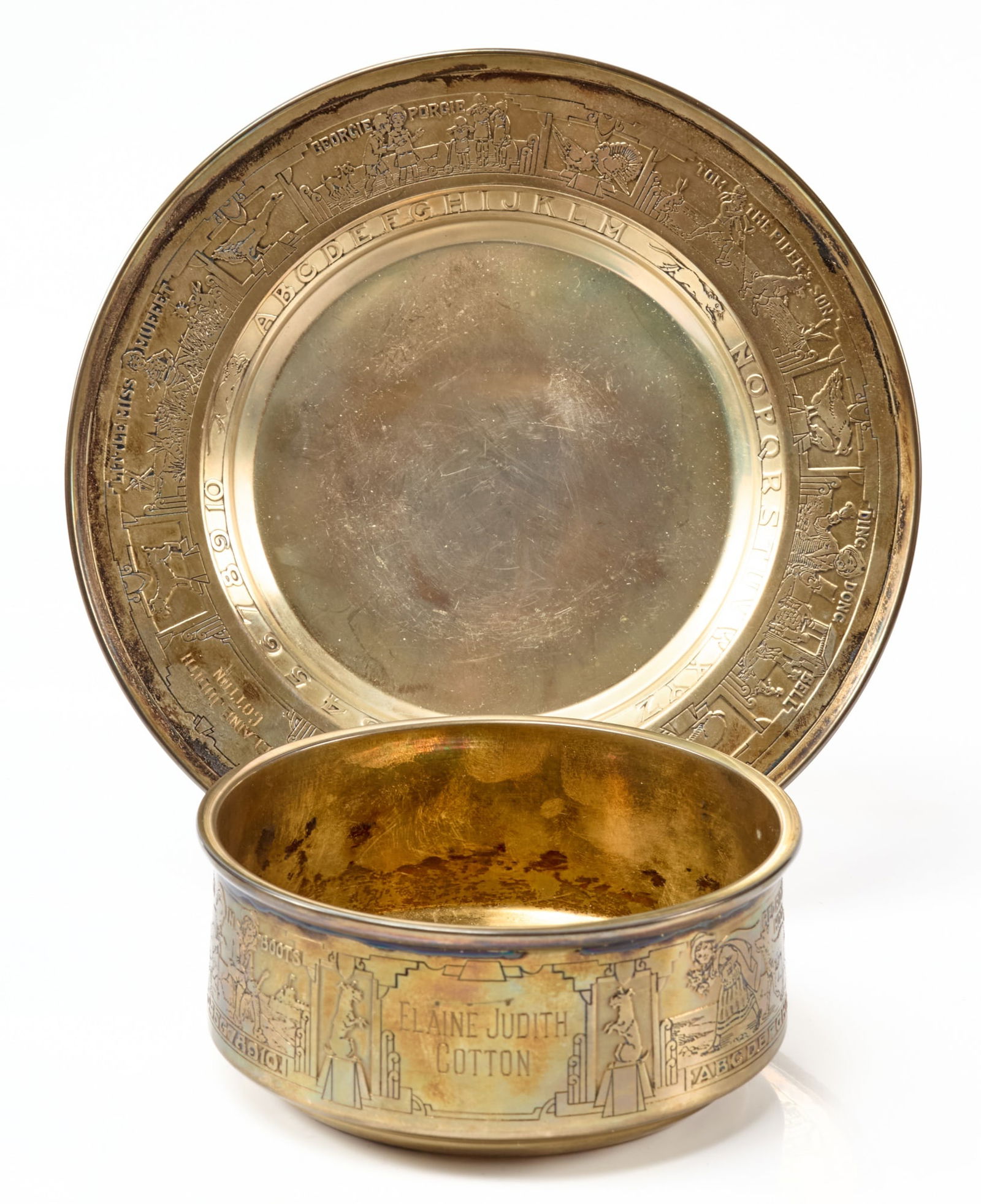 GORHAM STERLING NURSERY RHYME DISH & PLATE (1 of 9)