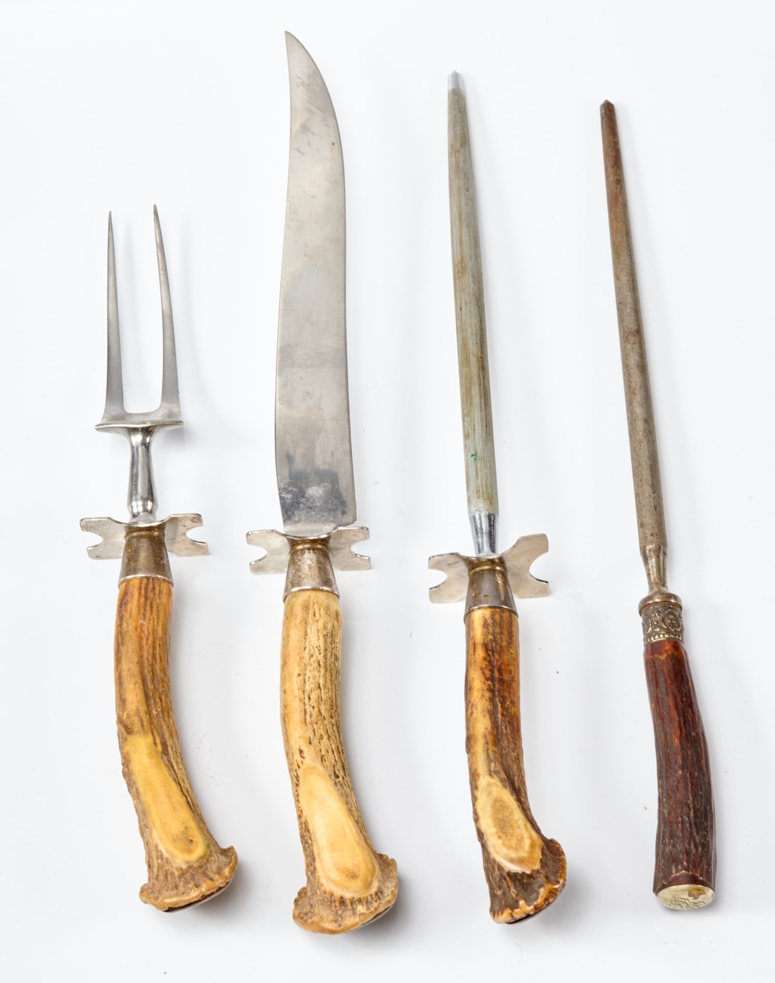 (3) PIECE CARVING SET with STAG ANTLER HANDLES (1 of 7)