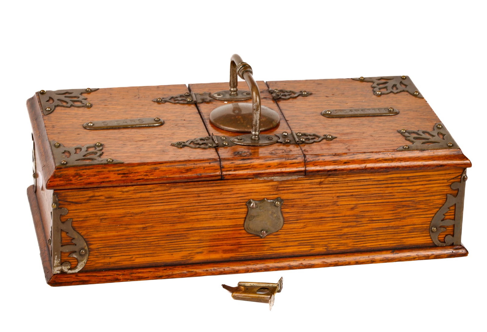 (19th/20th c) ENGLISH OAK CIGAR/CIGARETTE HUMIDOR (1 of 8)