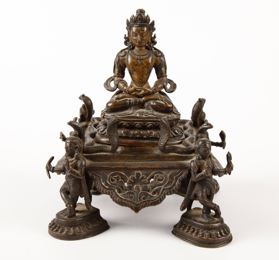 GILT BRONZE FIGURE OF AMITAYUS on FIGURAL BASE (1 of 13)