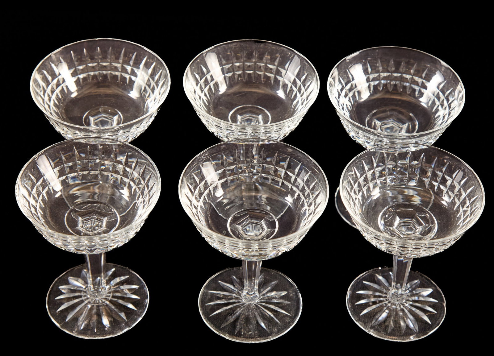 (6) WATERFORD CUT CRYSTAL COUPES: 4 3/4 inch height.