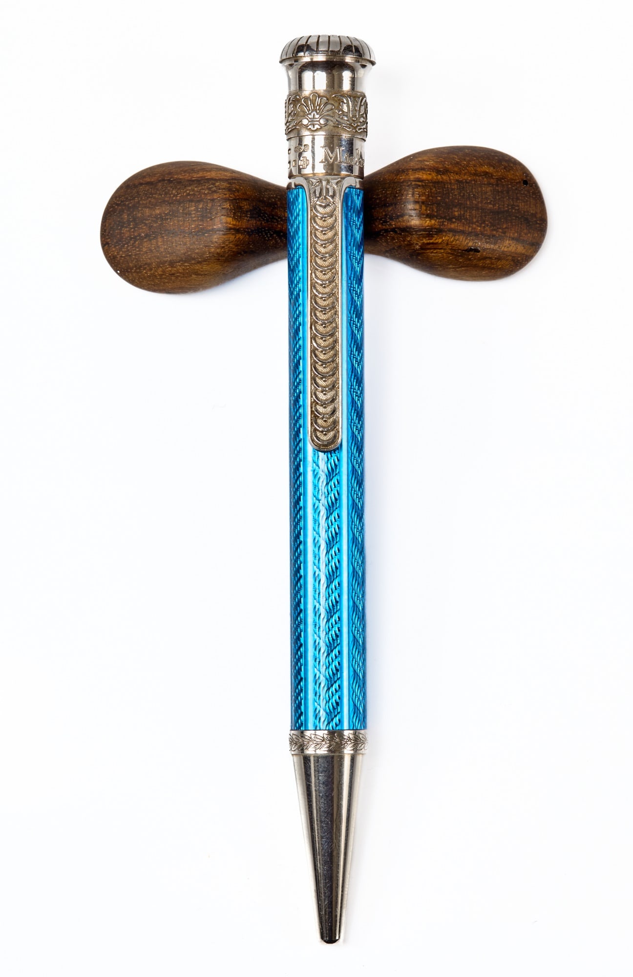 MICHEL PERCHIN STERLING & GUILLOCHE BALLPOINT PEN: Limited edition no. 10/888. 5 1/4 inches.