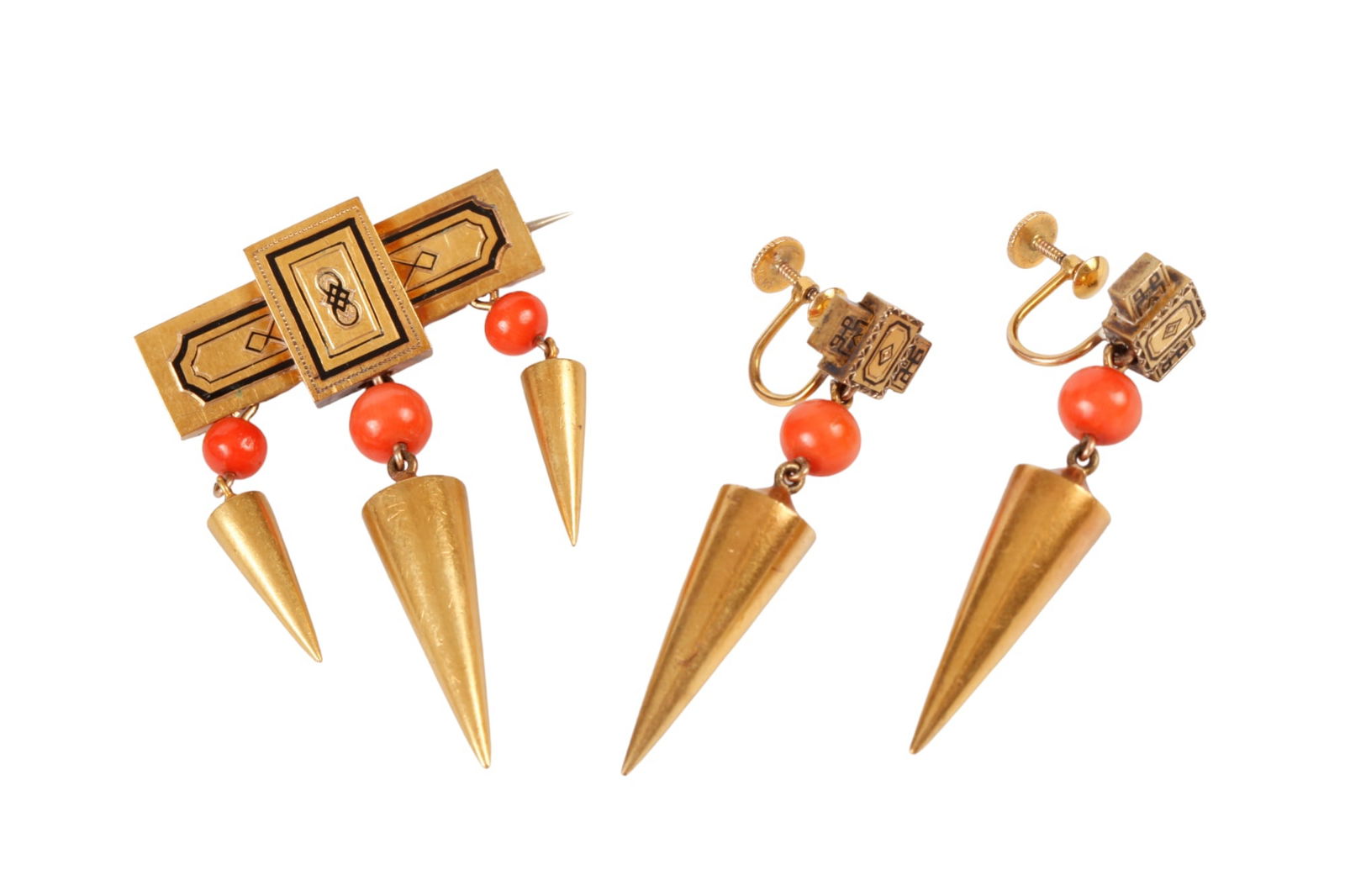 AESTHETIC MOVEMENT 14k GOLD BROOCH & EARRING SET (1 of 7)