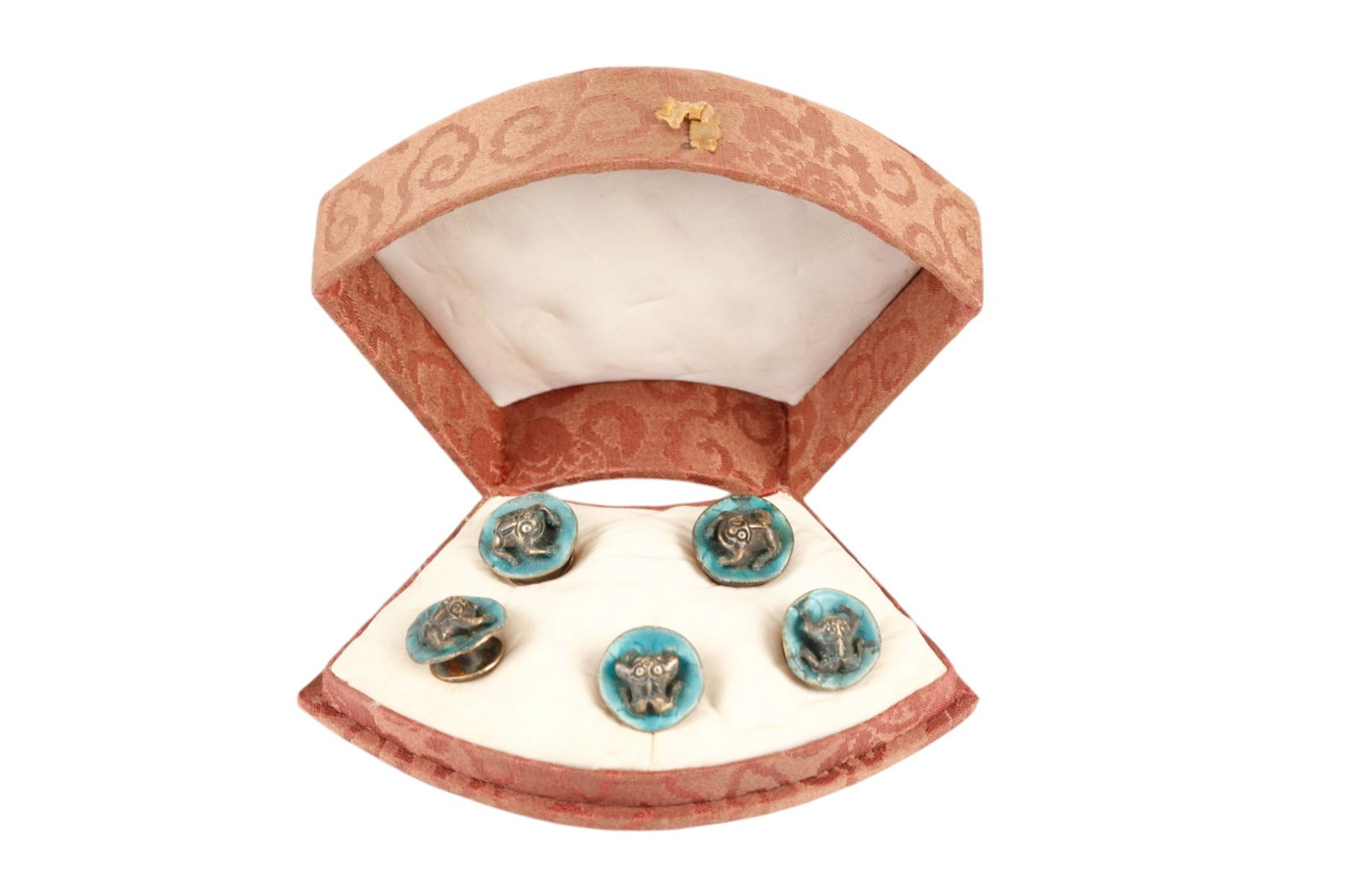 (Early 20th c) CHINESE SILVER & ENAMEL STUD SET (1 of 15)