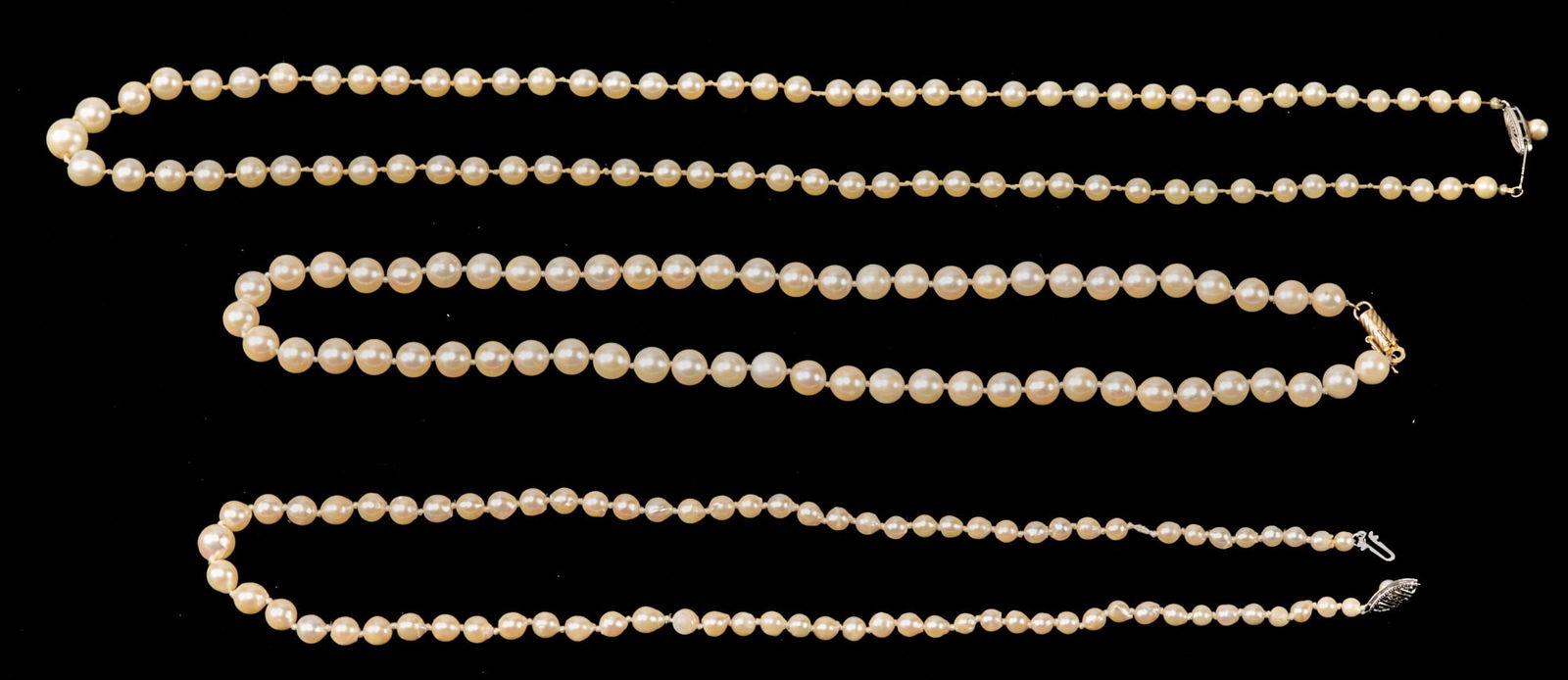 (3) PEARL NECKLACES with 14k GOLD CLASPS (1 of 7)