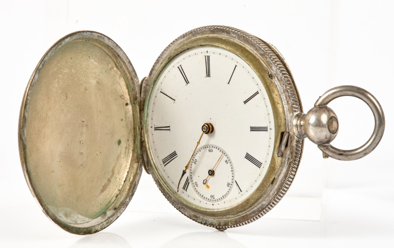 H. HUBERT STRAIGHT LINE LEVER POCKET WATCH: Sterling-coin silver (tested) 1 1/2 inches. 2.17 troy ounces