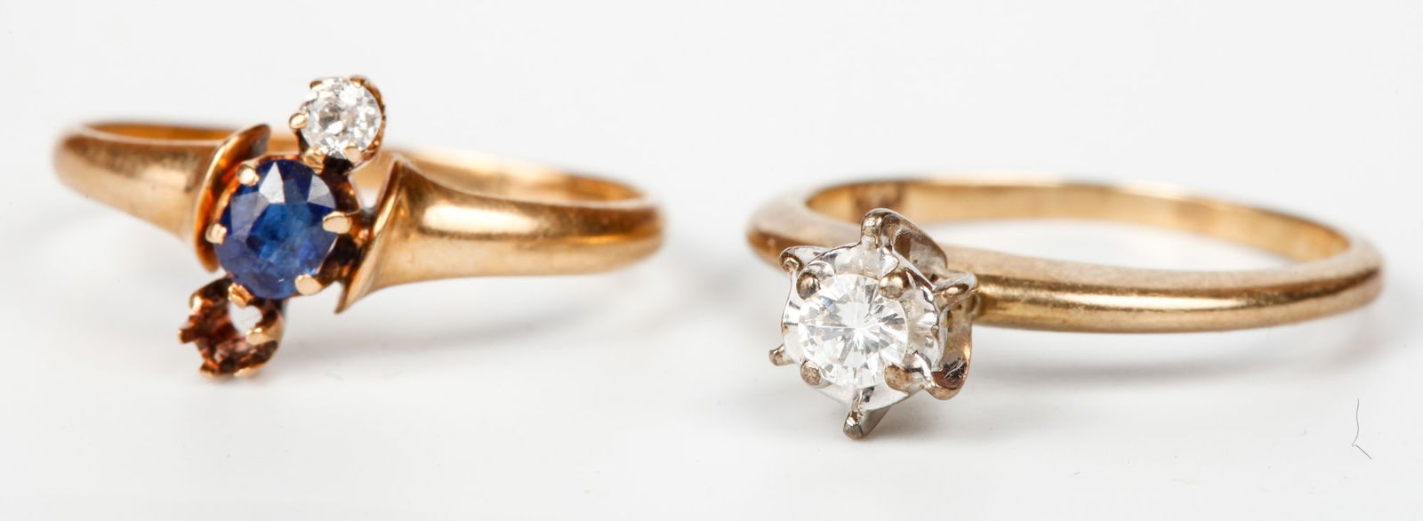 (2) 14k GOLD RINGS set with SMALL GEM STONES (1 of 8)