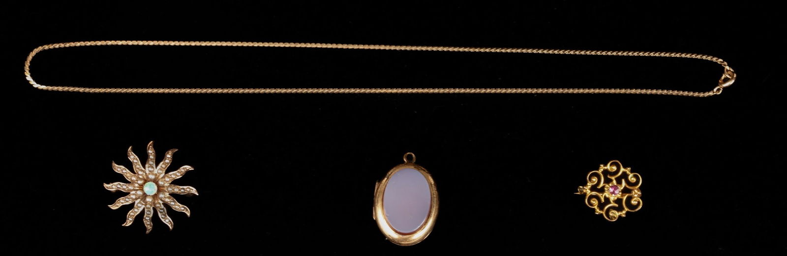 14k GOLD PINS, PENDANT & 16 1/2 INCH 14k NECKLACE (1 of 8)