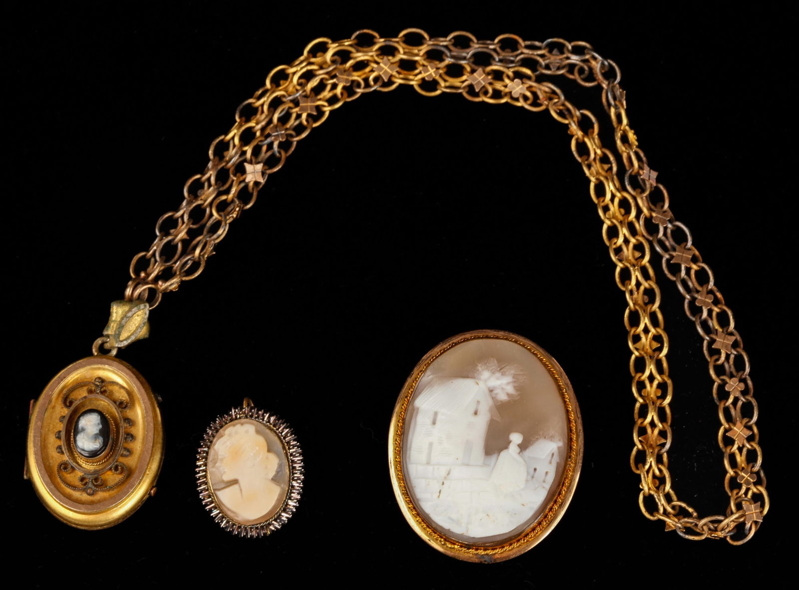 (2) SHELL and (1) LAVA CAMEO PENDANTS and BROOCHES (1 of 12)