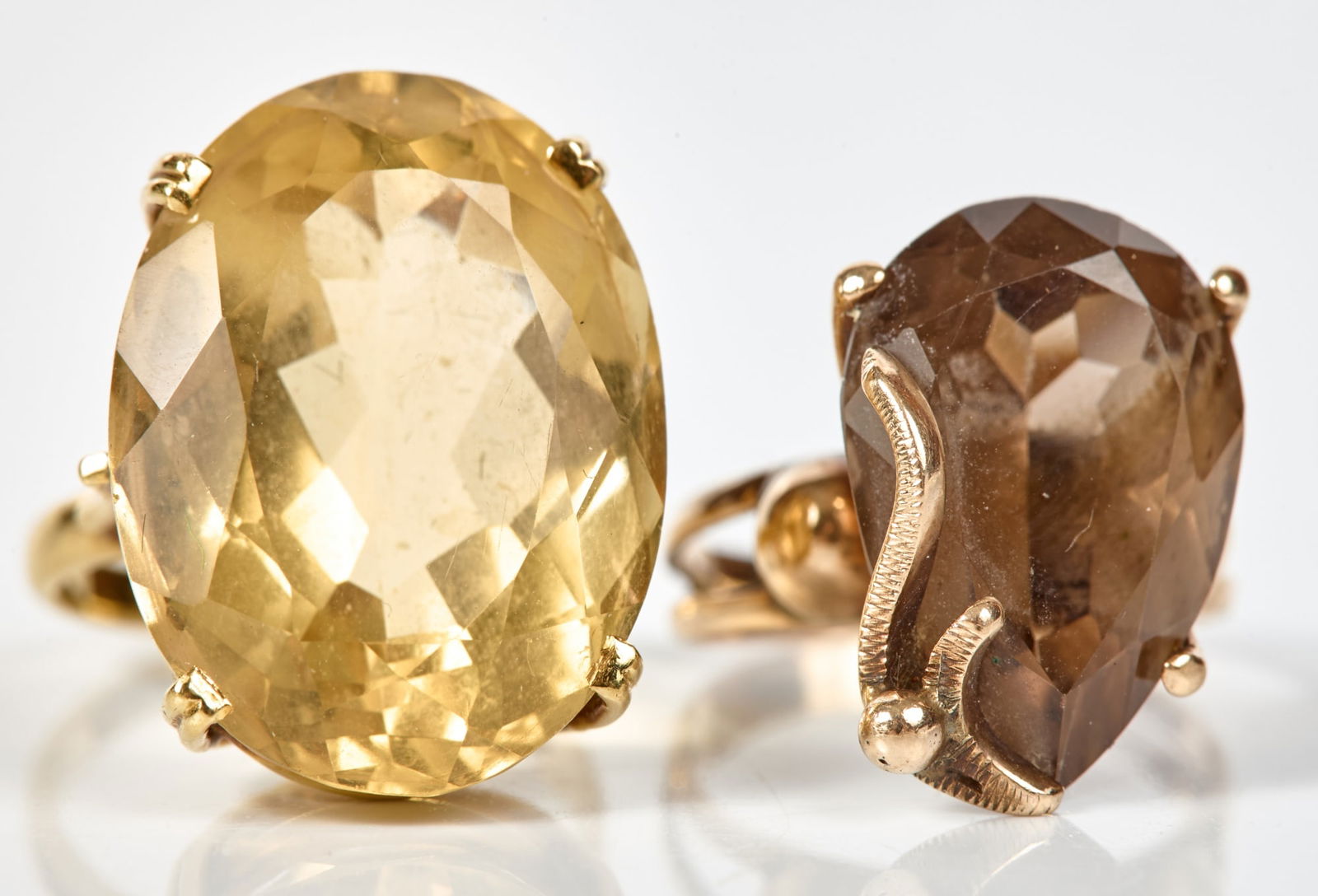 (2) GOLD RINGS SET with SMOKEY QUARTZ & CITRINE (1 of 7)