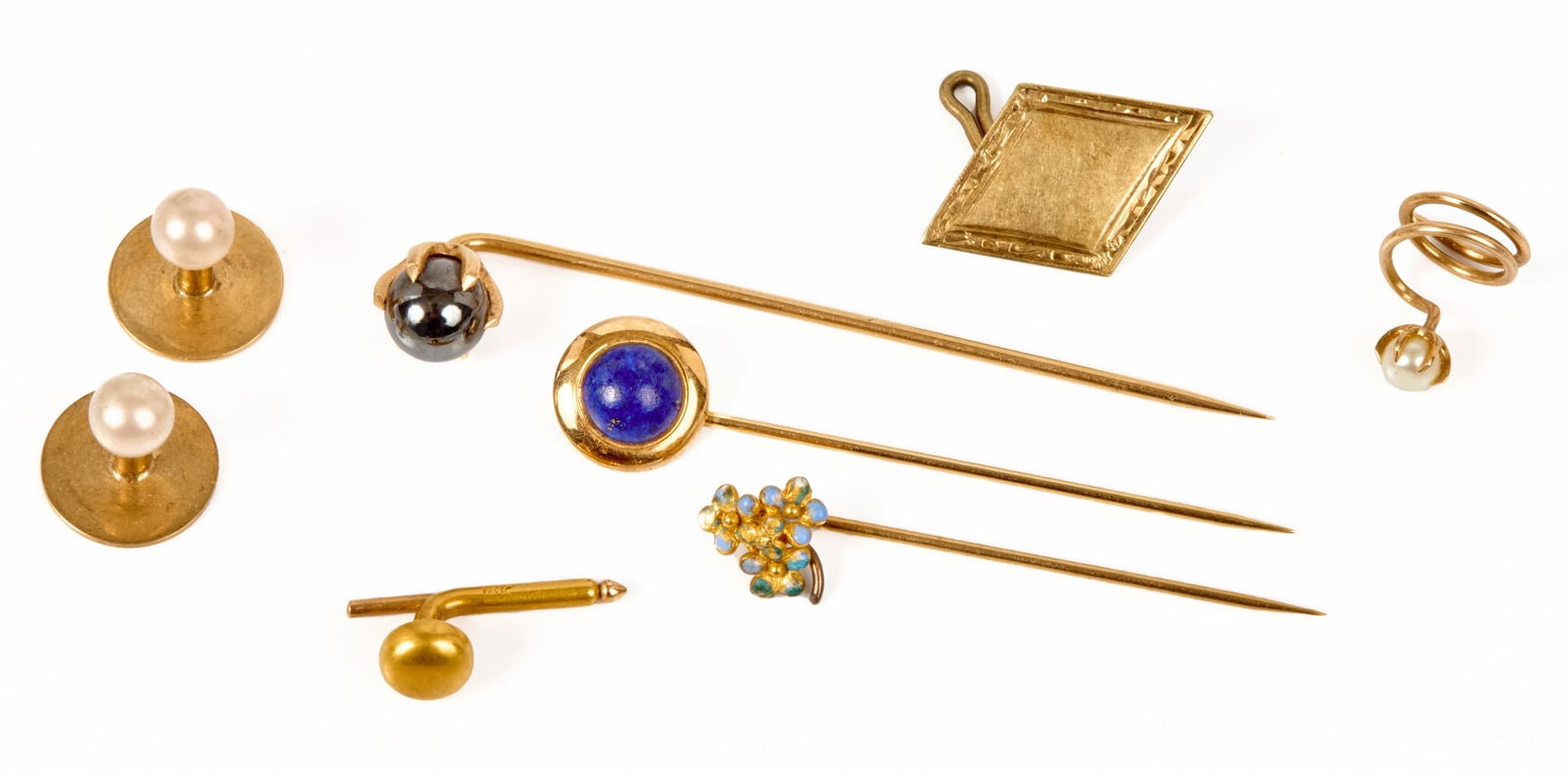 ANTIQUE 14k GOLD STICK PINS, STUDS and CUFFLINKS (1 of 5)