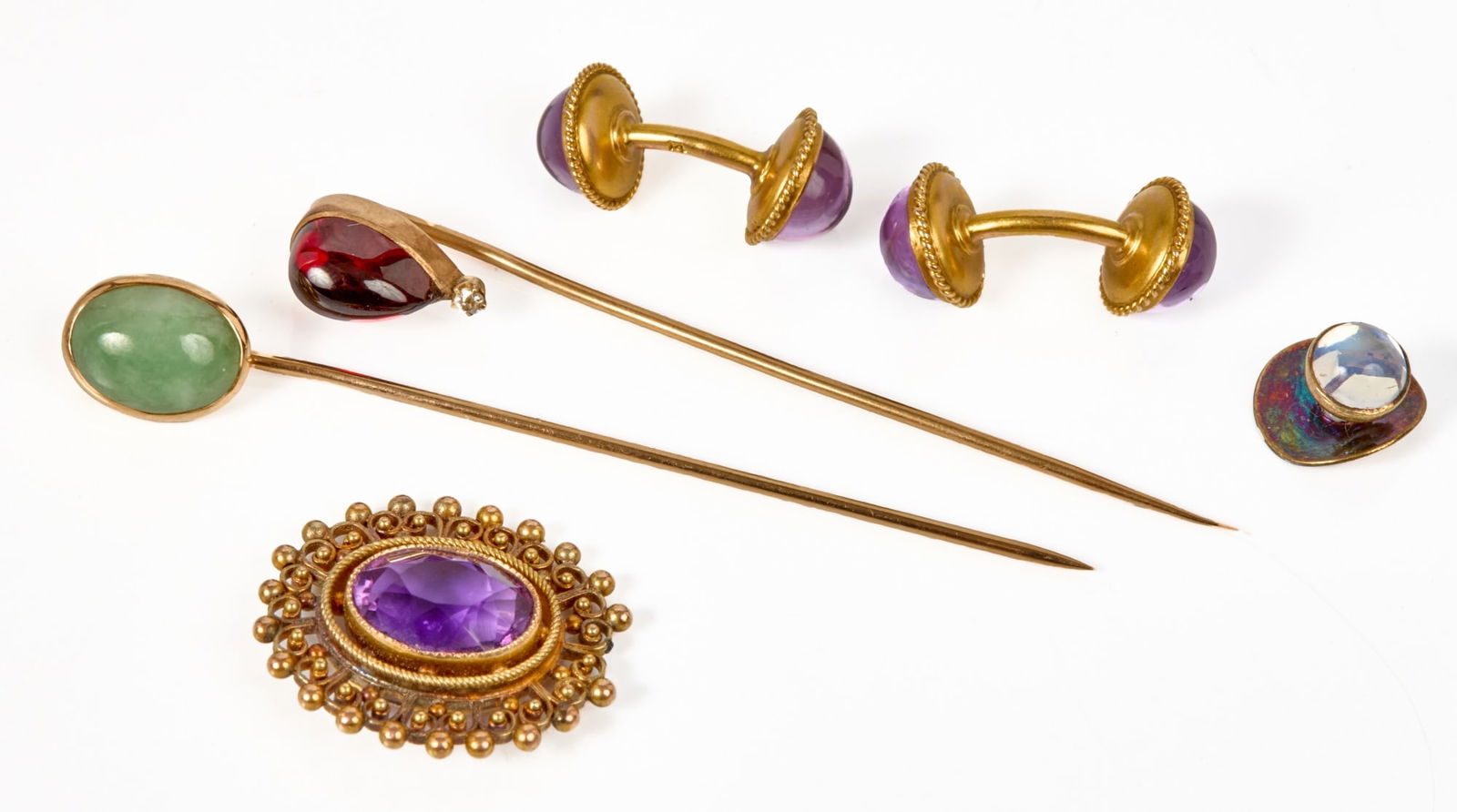 14k GOLD CUFF LINKS, PENDANT & (2) STICK PINS (1 of 7)