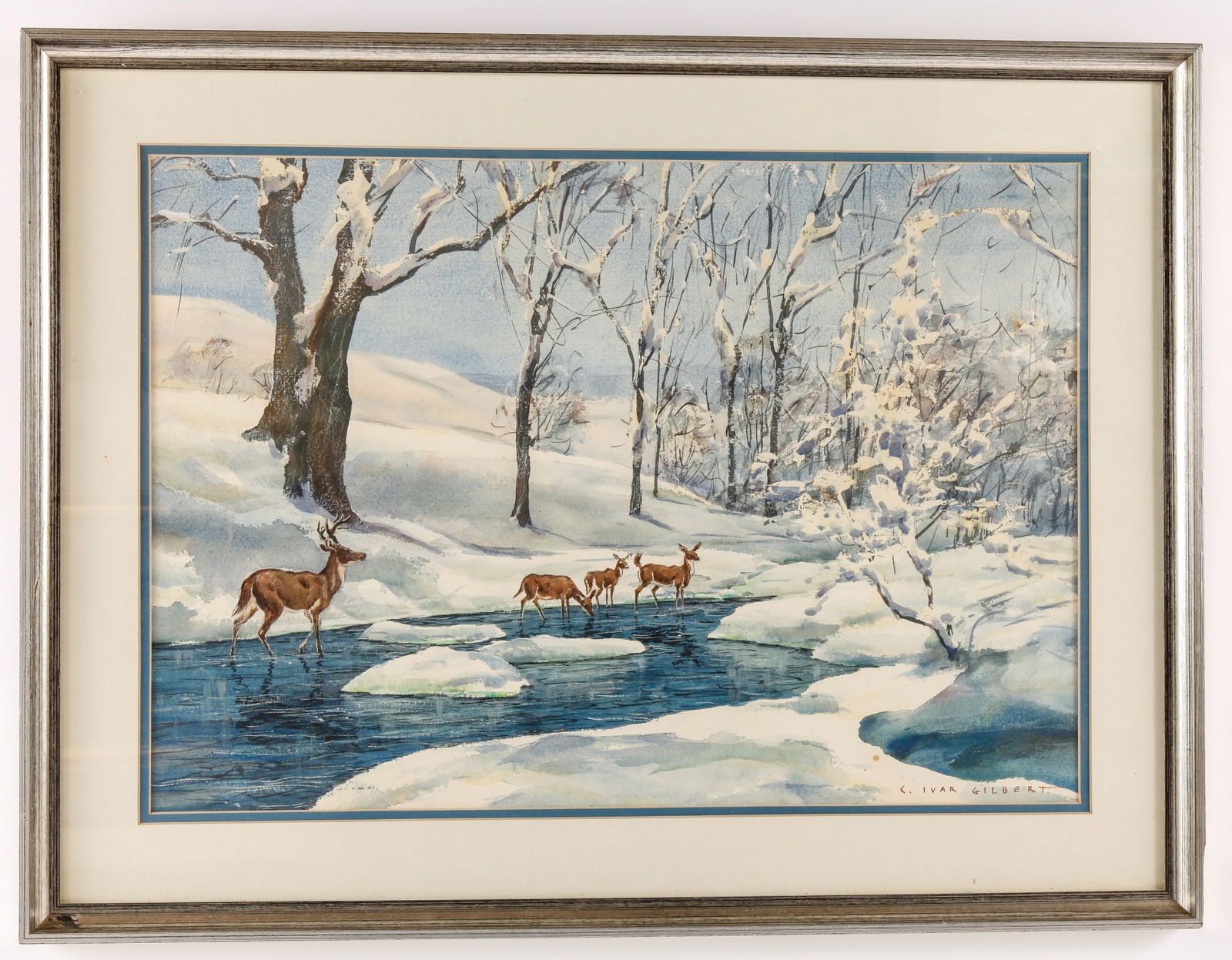 CARL IVAR GILBERT (1882-1959) Deer in Stream (1 of 9)
