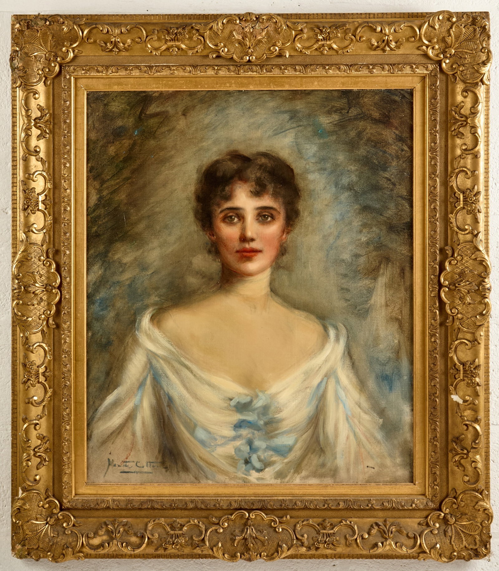 MARIETTA COTTON (1860-1926): Portrait of a Young Woman oil on canvas 30 ¼ x 26 inches Artist Background: Marietta Cotton, born in NY, studied with Carolus-Duran and exhibited and won a prize at the Paris Salon of 1889. While