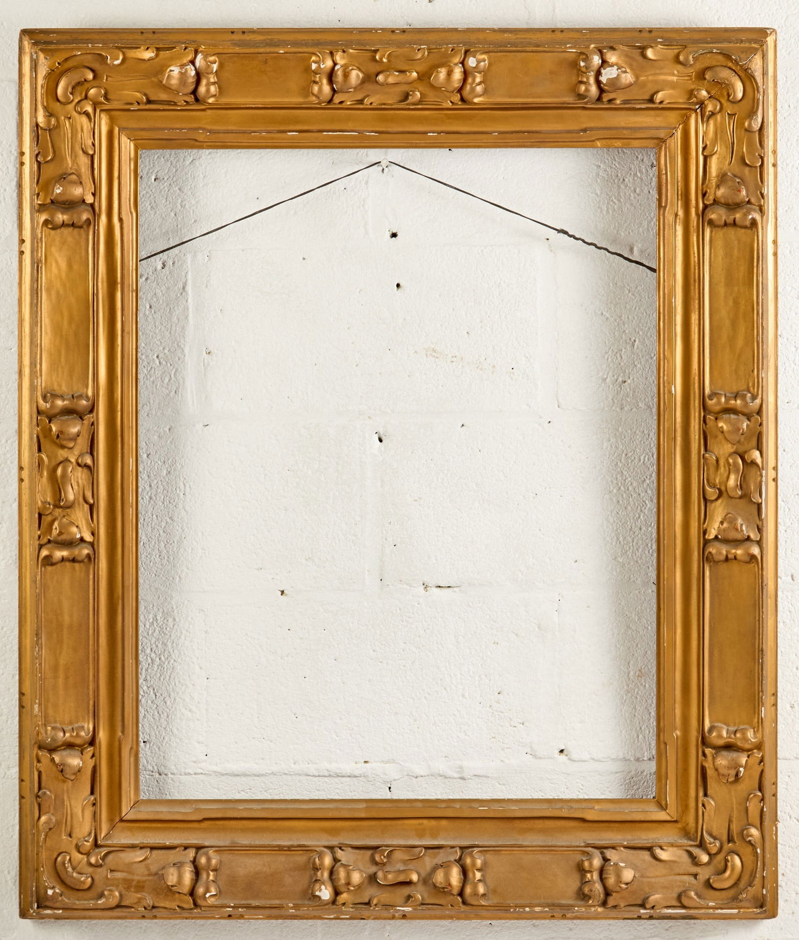 FINE QUALITY CARVED ART NOUVEAU FRAME: Fitted for a 24 x 30 inch painting or mirror. Condition: Scattered loss and retouch Temp No 5114