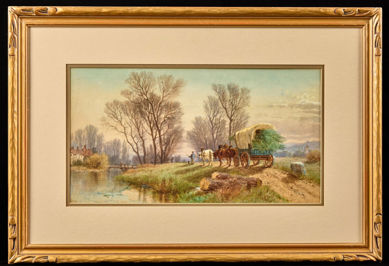 ALBERT FITCH BELLOWS (1829-1883): The Covered Wagon watercolor 10 x 18 3/4 inches. signed. framed 19 x 28 inches Condition: Good Temp No 4929