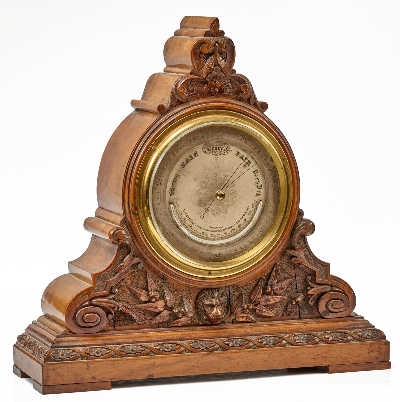 L. CASELLA FANCY CARVED VICTORIAN MANTEL BAROMETER (1 of 8)