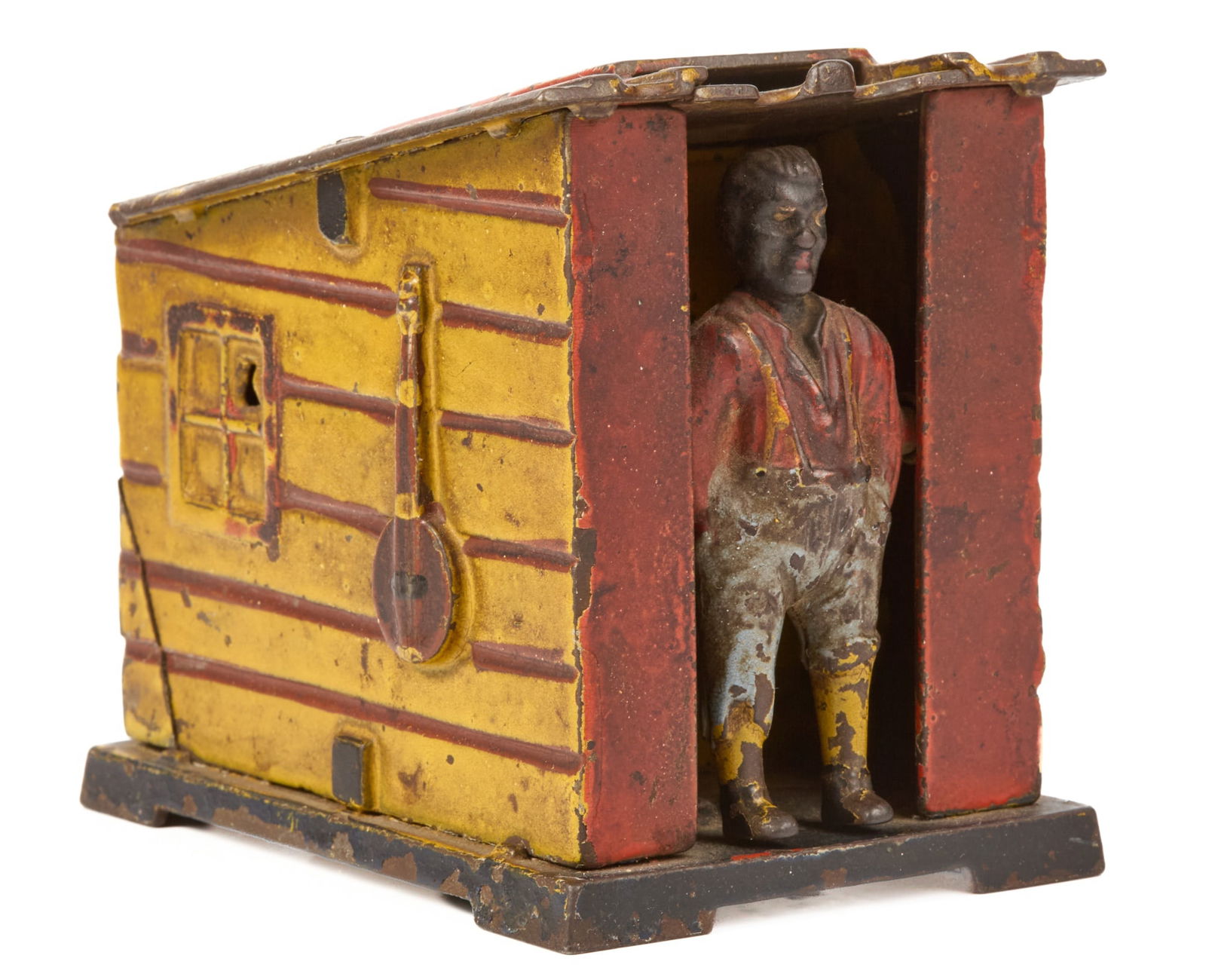 486J & E STEVENS CAST IRON "CABIN" MECHANICAL BANK (1 of 10)
