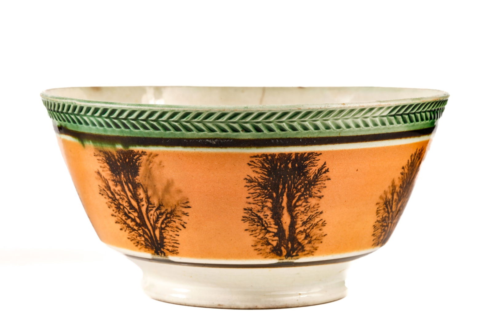 MOCHAWARE BOWL with SEAWEED PATTERN & GREEN RIM (1 of 9)