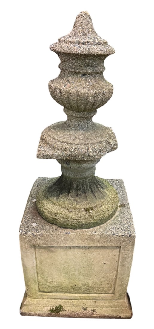 OLD CAST STONE FINIAL ON BASE (1 of 1)